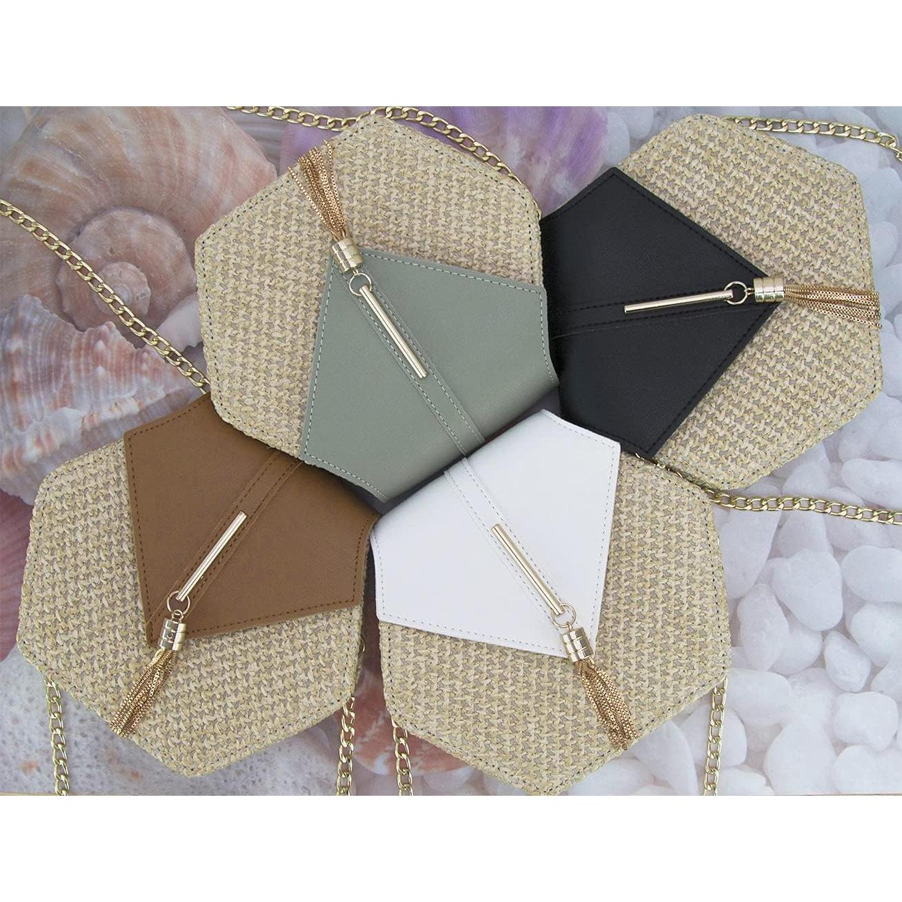 Bolso Cruzado de Paja Natural Bausweety Negro 20x19cm