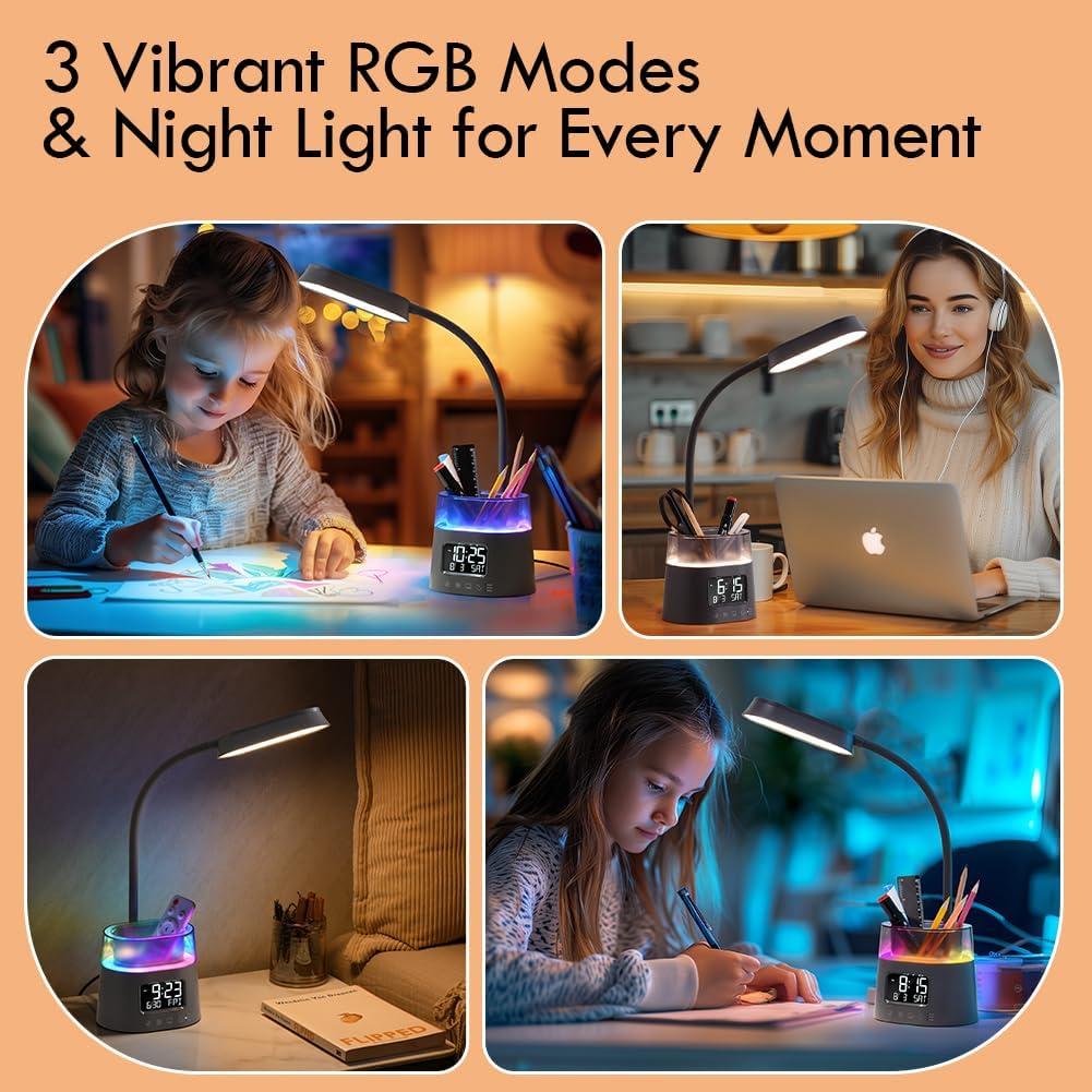 Lámpara de Escritorio LED WILIT Gris con Carga USB y Reloj