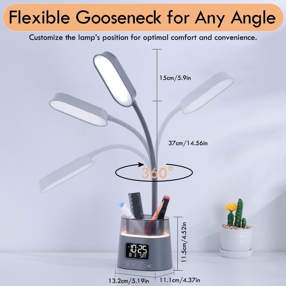 Lámpara de Escritorio LED WILIT Gris con Carga USB y Reloj