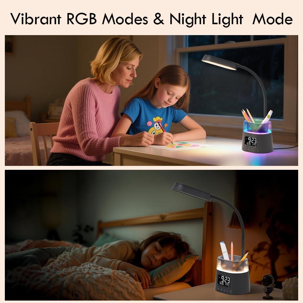 Lámpara de Escritorio LED WILIT Gris con Carga USB y Reloj