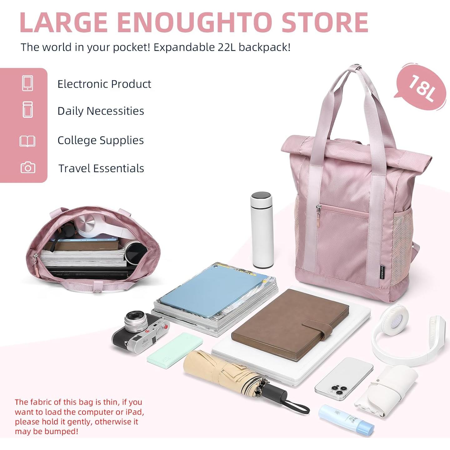 Mochila Tote Convertible Plegable GOLF Nylon Rosa 21.9L