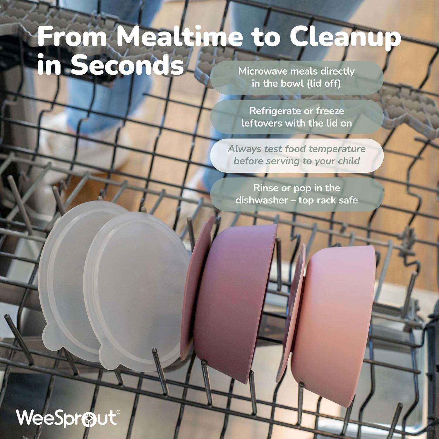 Cuencos de Succión WeeSprout para Bebés - Silicona 12 oz - Juego de 2