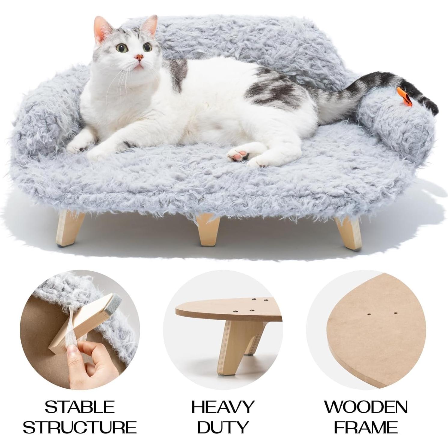 Cama para Gatos MEWOOFUN Elevada con Funda Lavable - Gris
