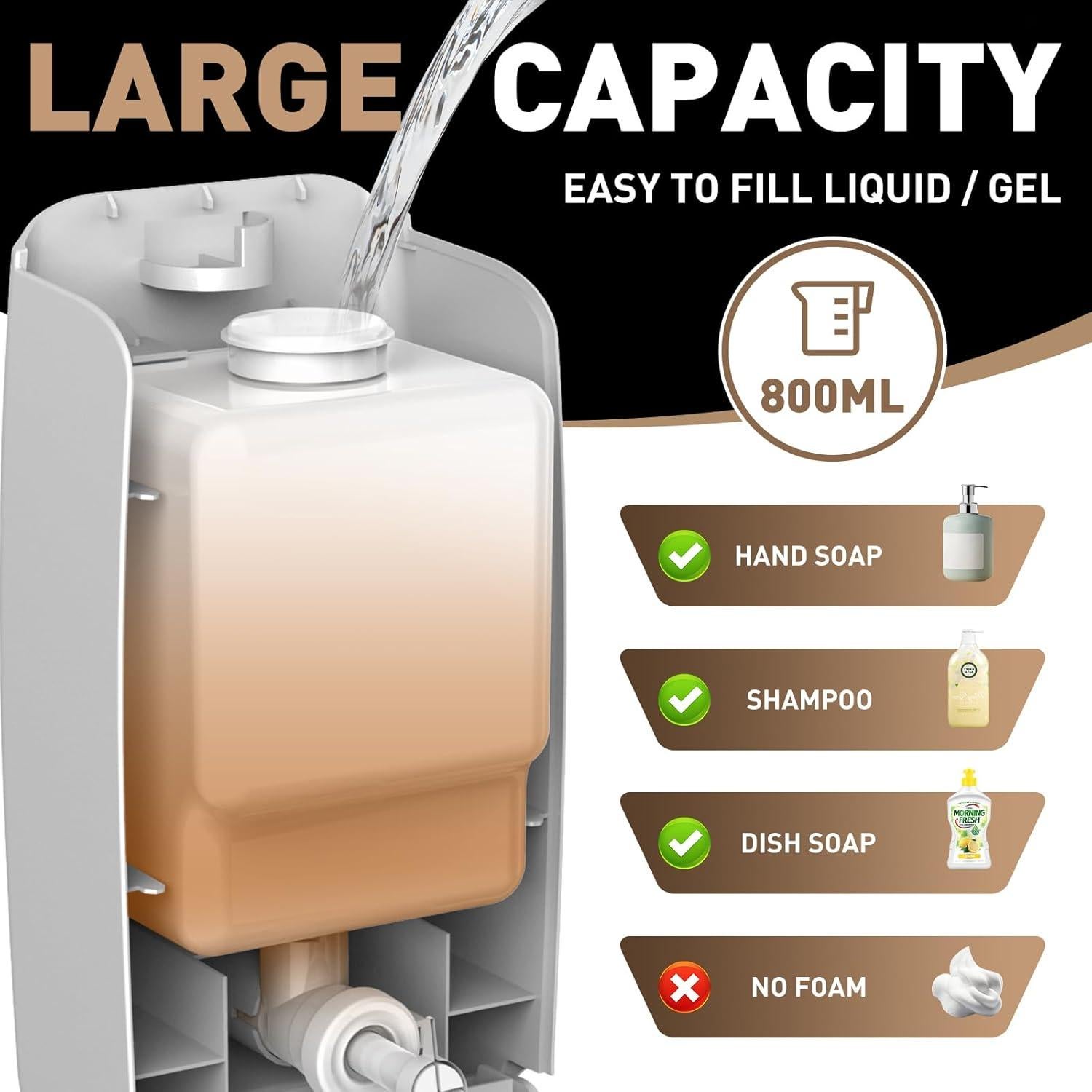 Dispensador de Jabón Manual Bertreno 800ml Montaje en Pared Negro