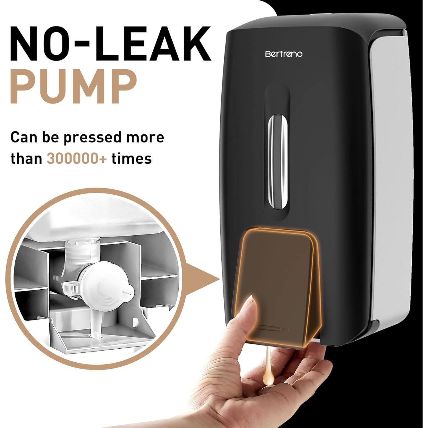 Dispensador de Jabón Manual Bertreno 800ml Montaje en Pared Negro