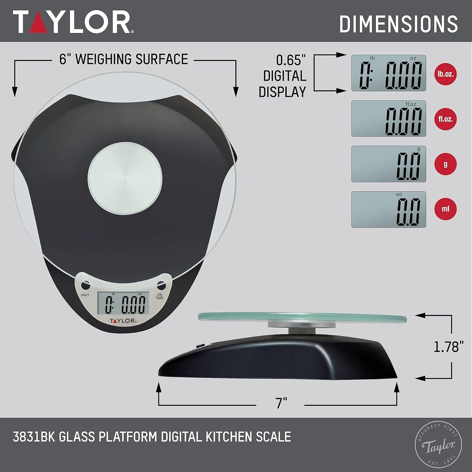 Báscula de Cocina Digital Taylor 3 kg con Plataforma de Vidrio