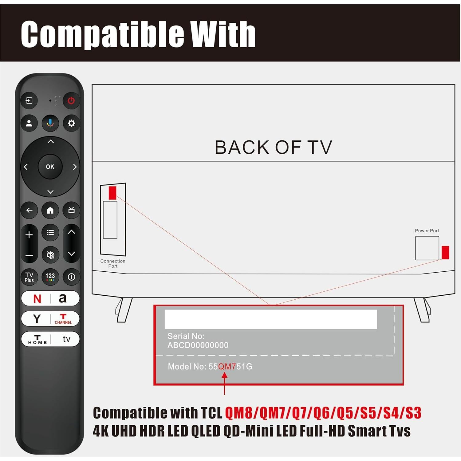Control Remoto de Voz TCL RC813 para Google TV 4K UHD