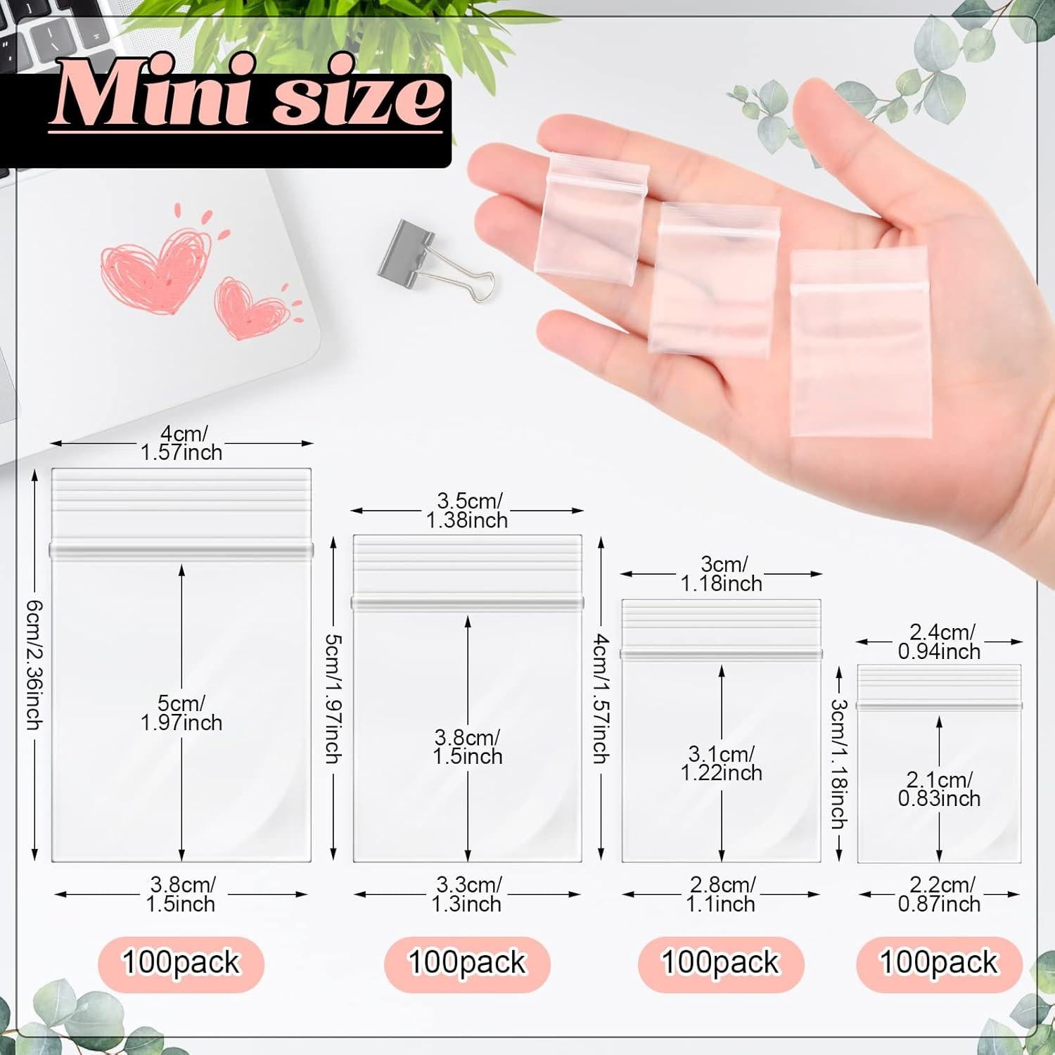 400 Bolsas de Plástico PET 7 MIL para Joyería y Almacenamiento