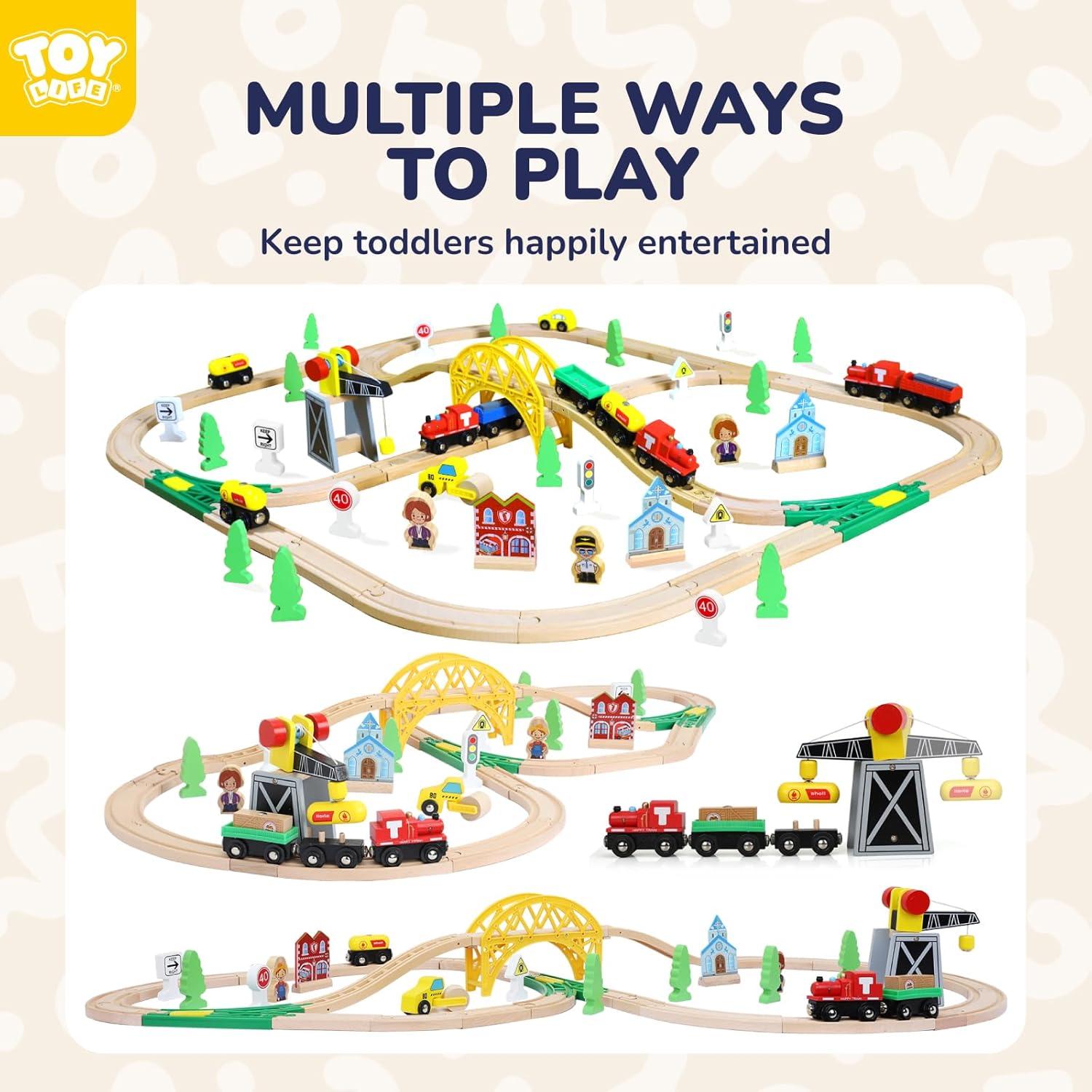Conjunto de tren de madera TOY Life 60 piezas con grúa