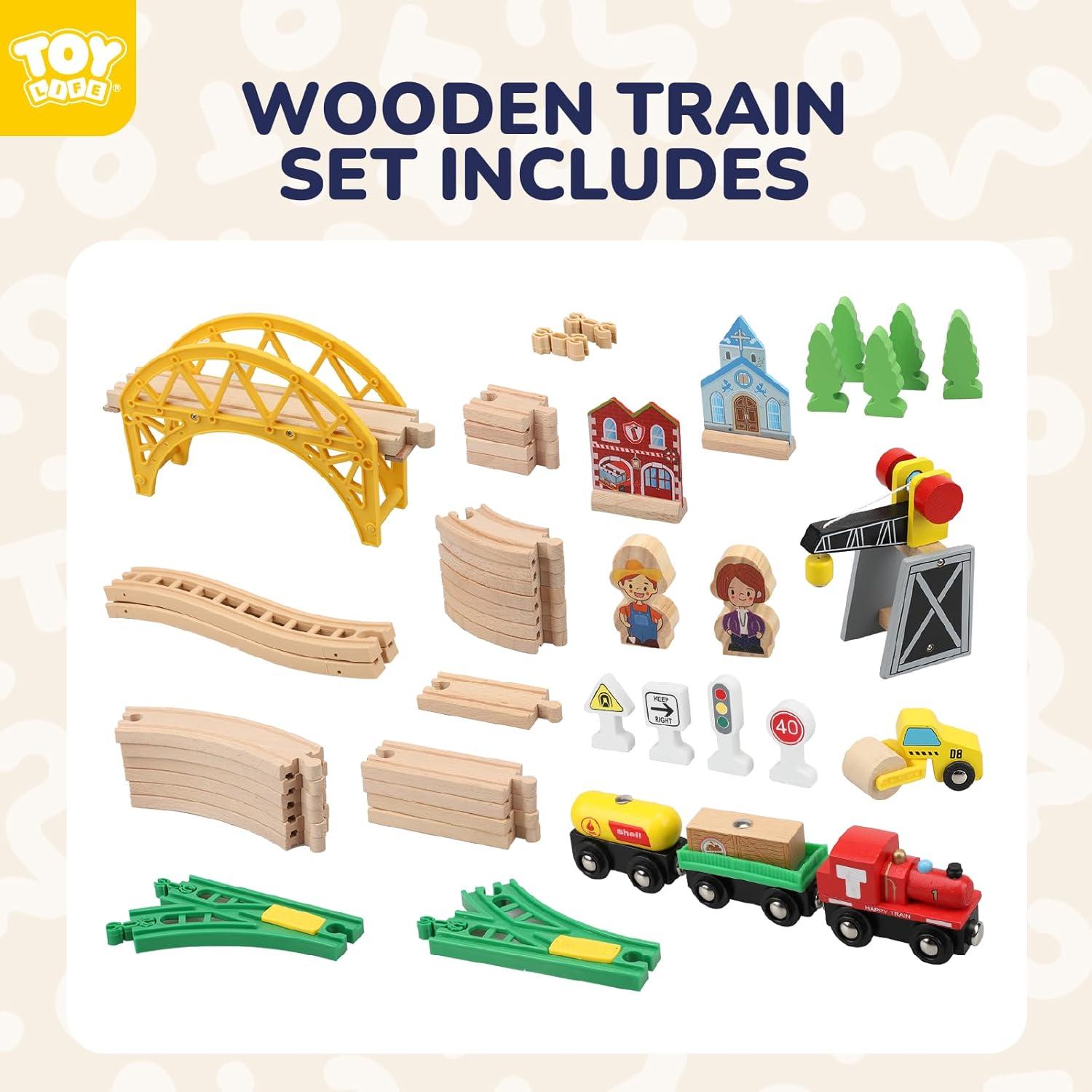 Conjunto de tren de madera TOY Life 60 piezas con grúa