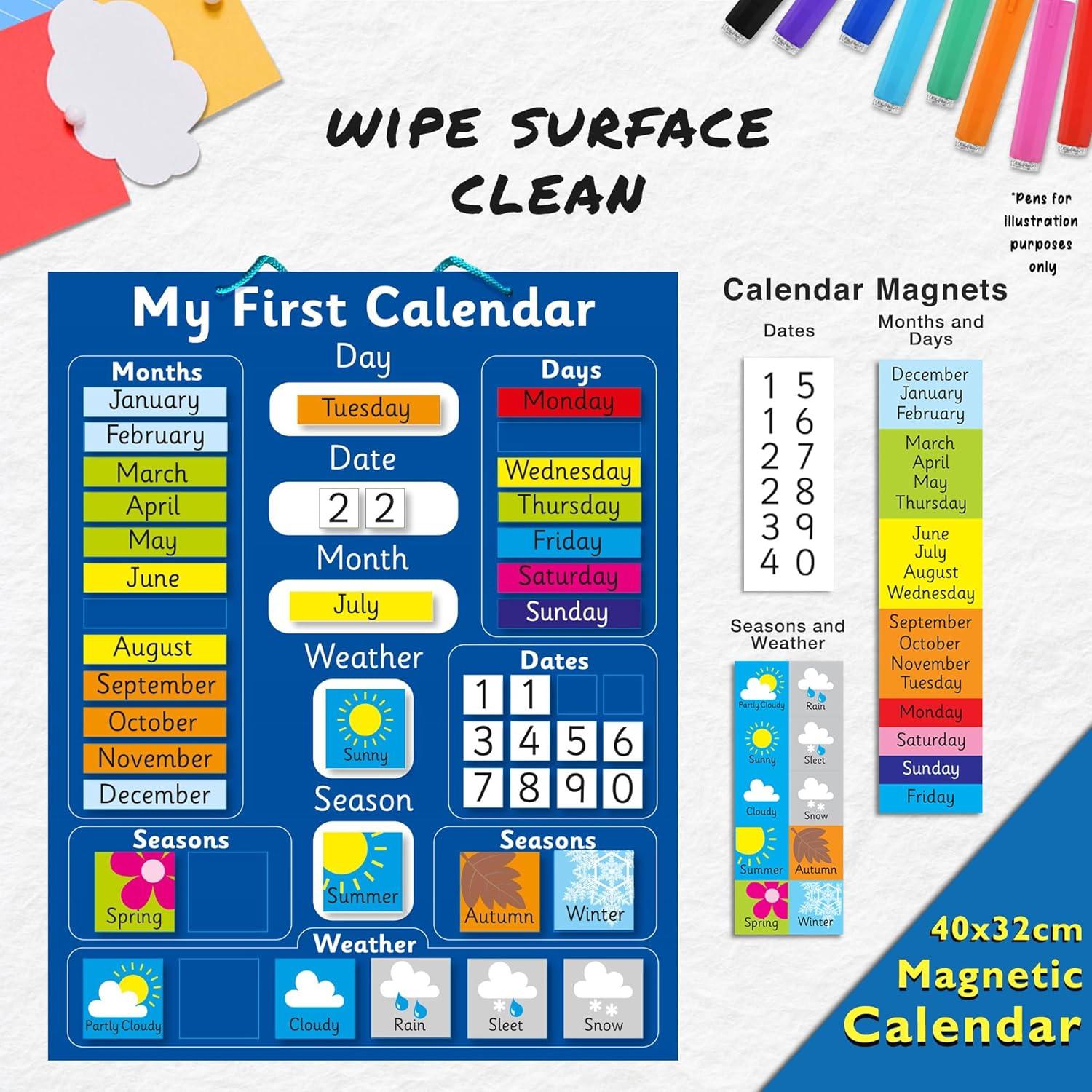 Calendario Magnético Interactivo Azul Indigo 40x32 cm
