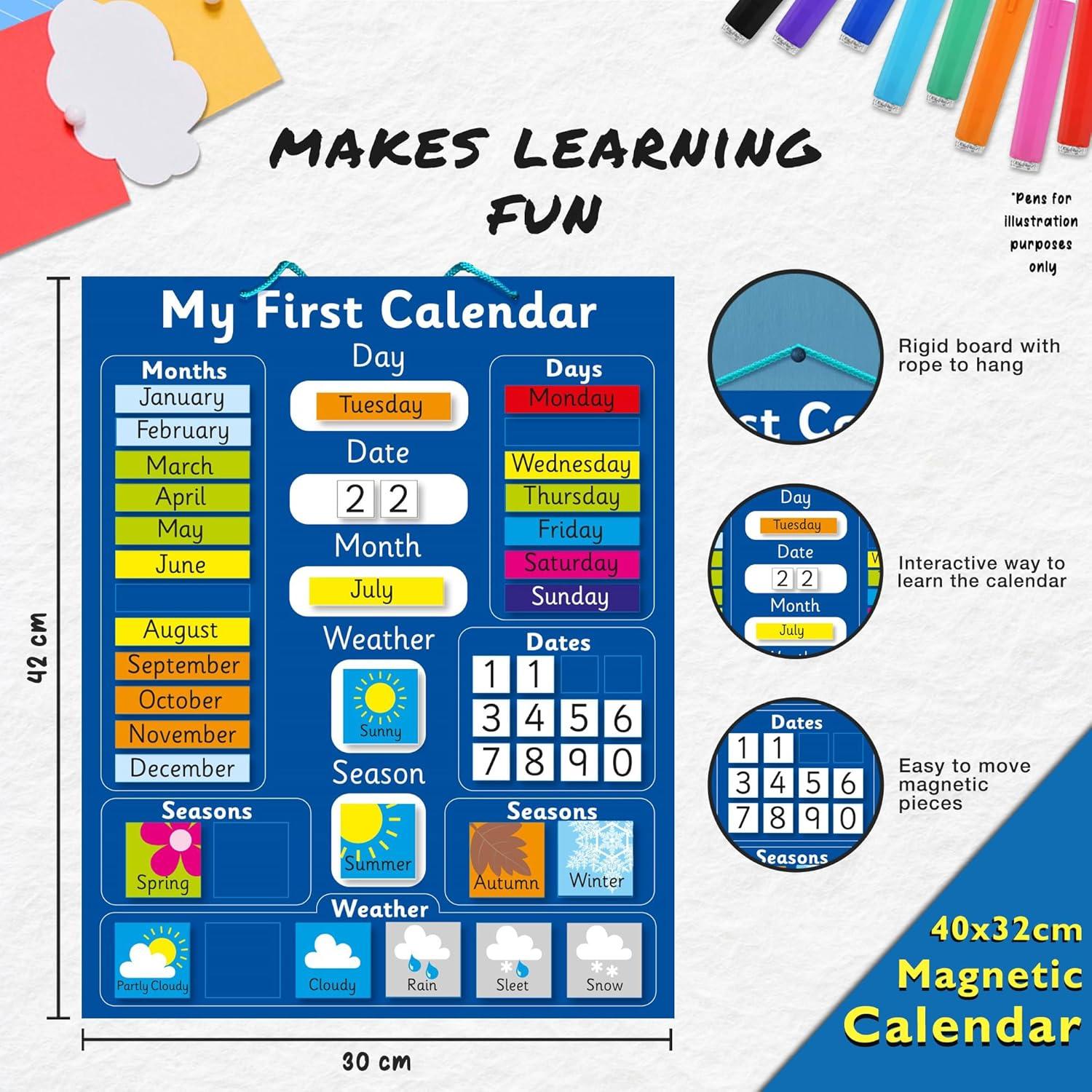 Calendario Magnético Interactivo Azul Indigo 40x32 cm