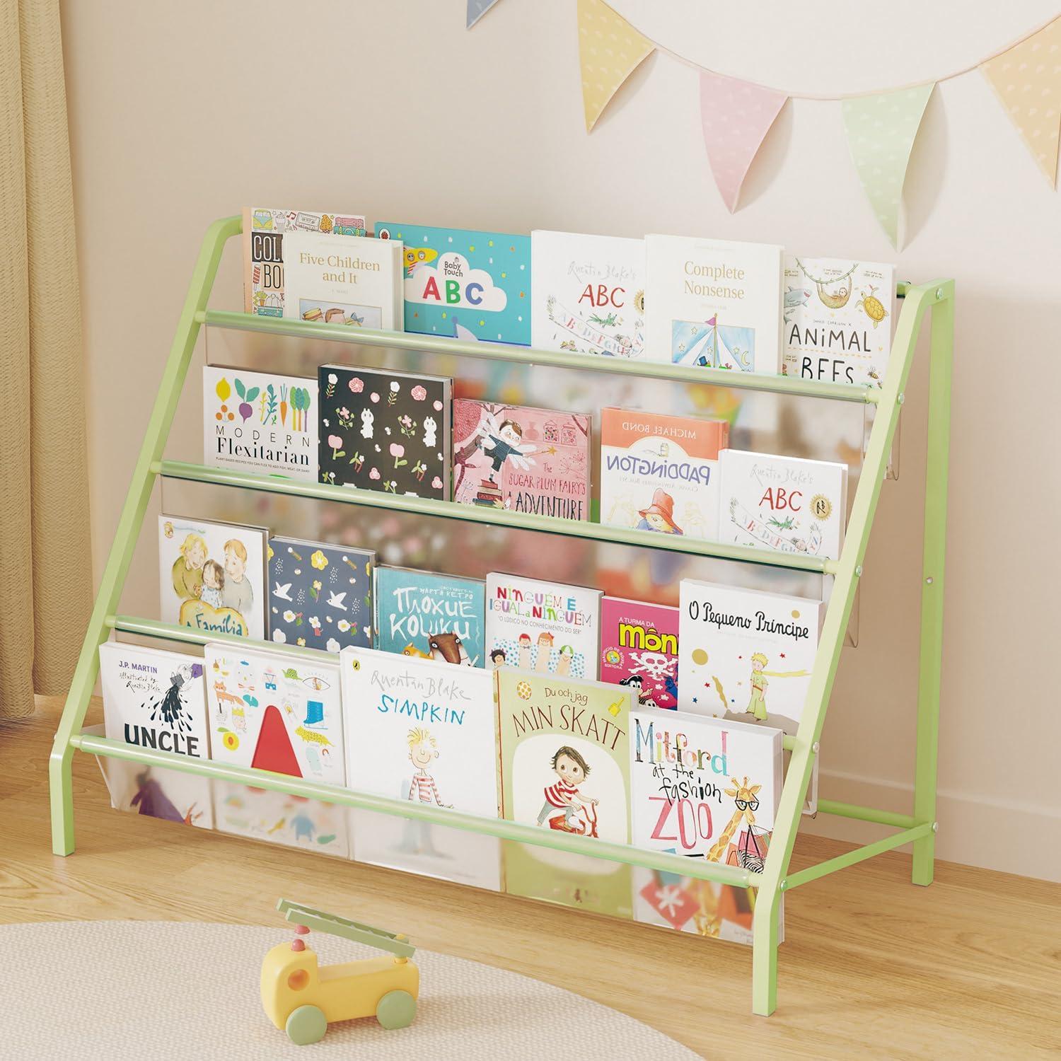 Estantería de Libros para Niños Verde Metal 4 Niveles 81 cm