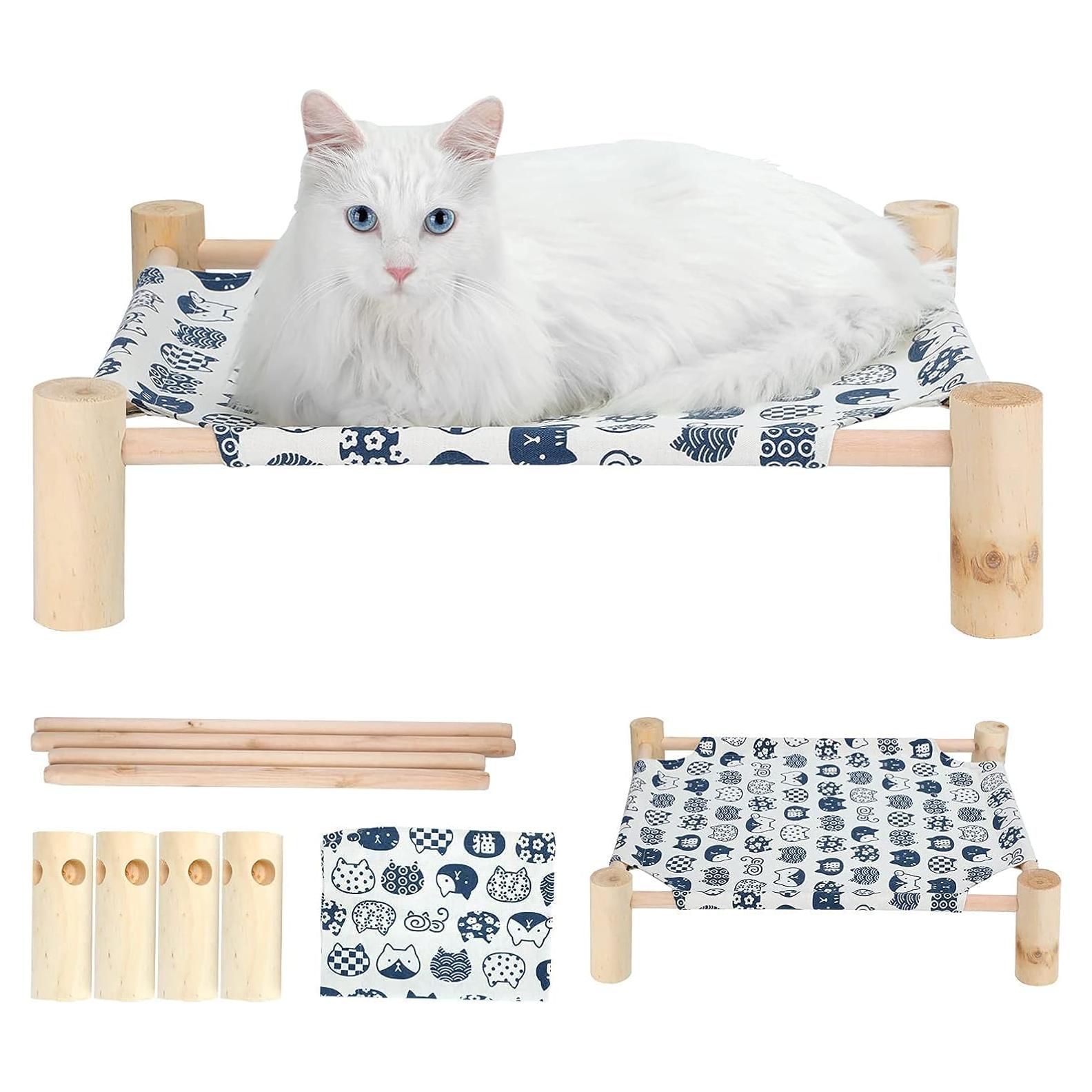 Cama Hamaca para Gatos TUSATIY, Madera de Pino, Elevada 40x40 cm