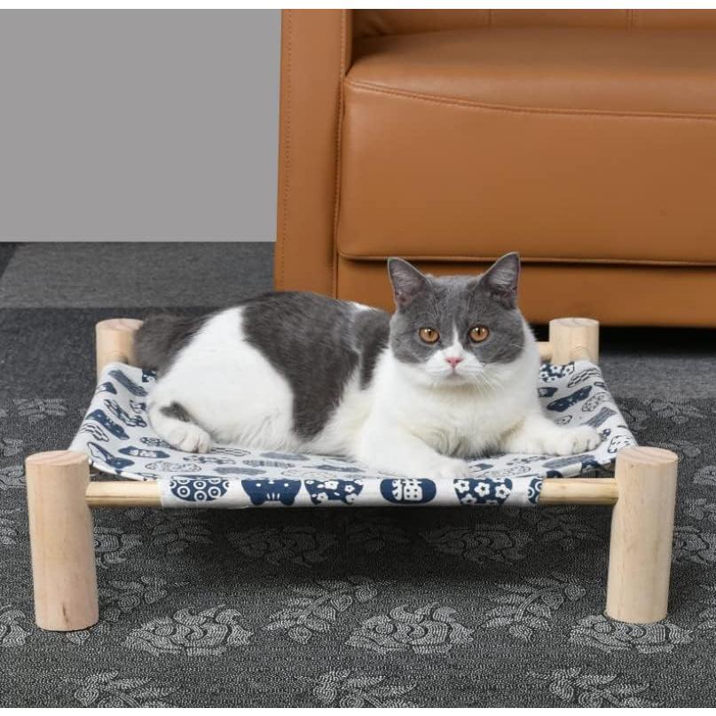 Cama Hamaca para Gatos TUSATIY, Madera de Pino, Elevada 40x40 cm