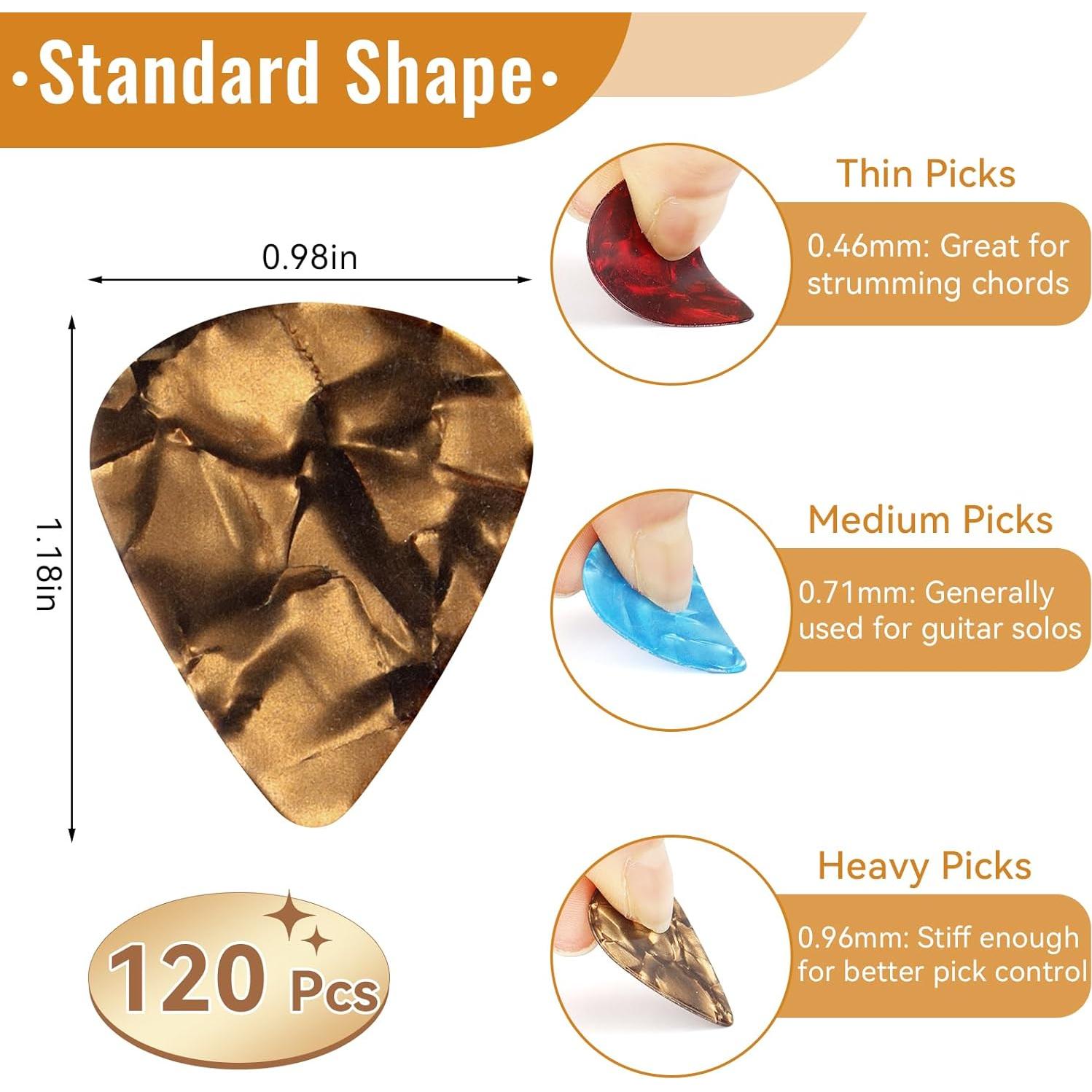 Set de 120 Púas de Guitarra PEASUG - 3 Grosores, Multicolor