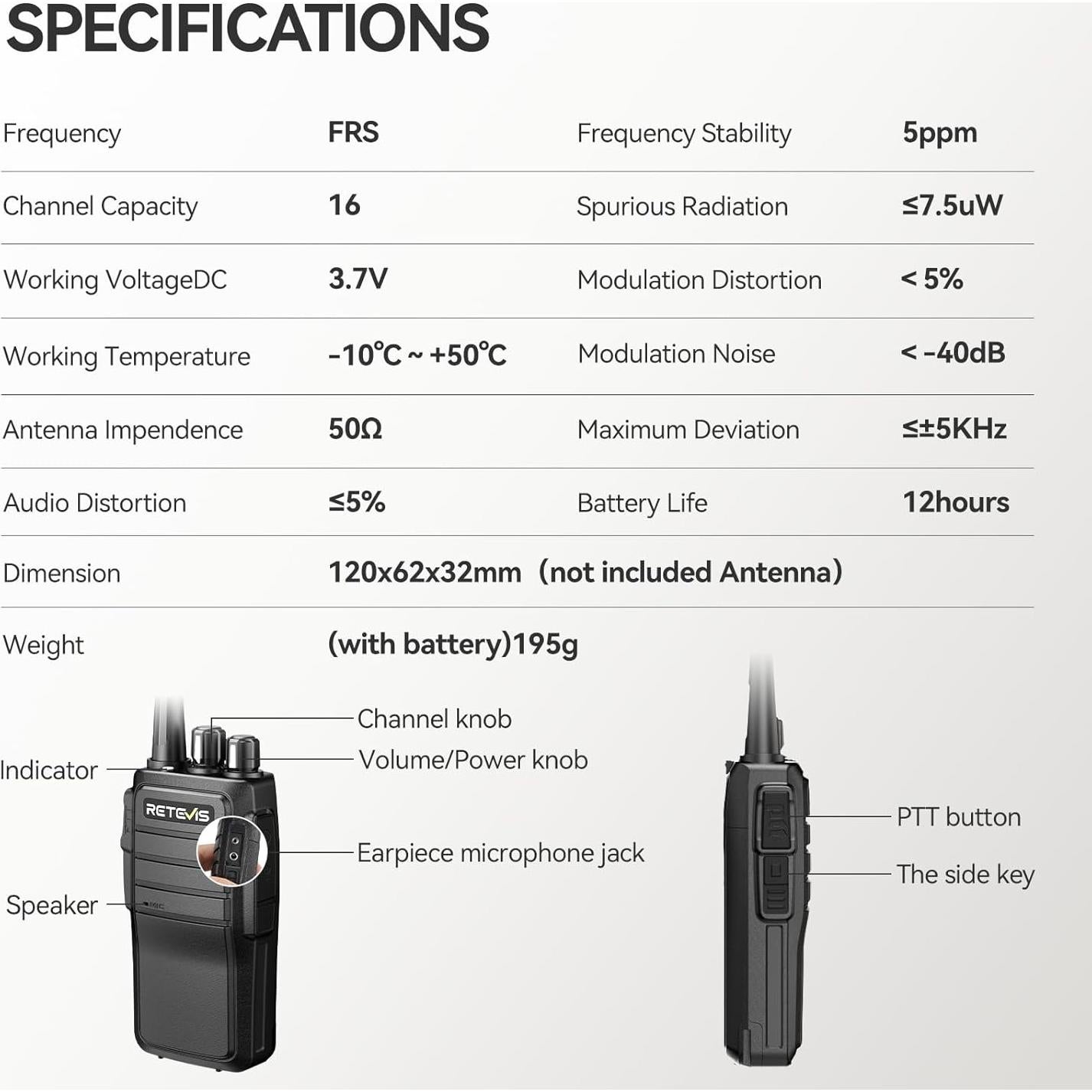 Walkie Talkies Retevis RT21 con Auricular y Batería 1100mAh