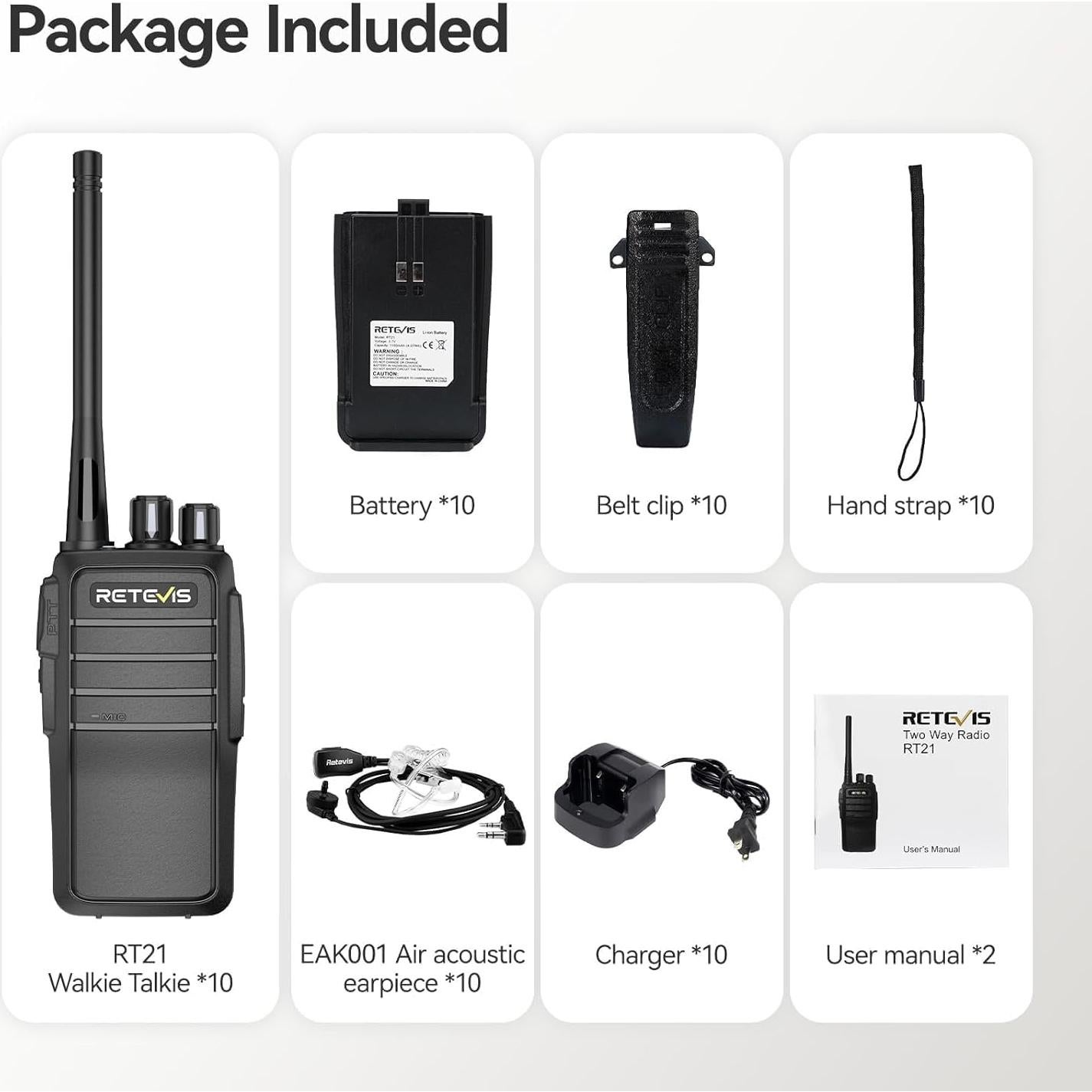 Walkie Talkies Retevis RT21 con Auricular y Batería 1100mAh