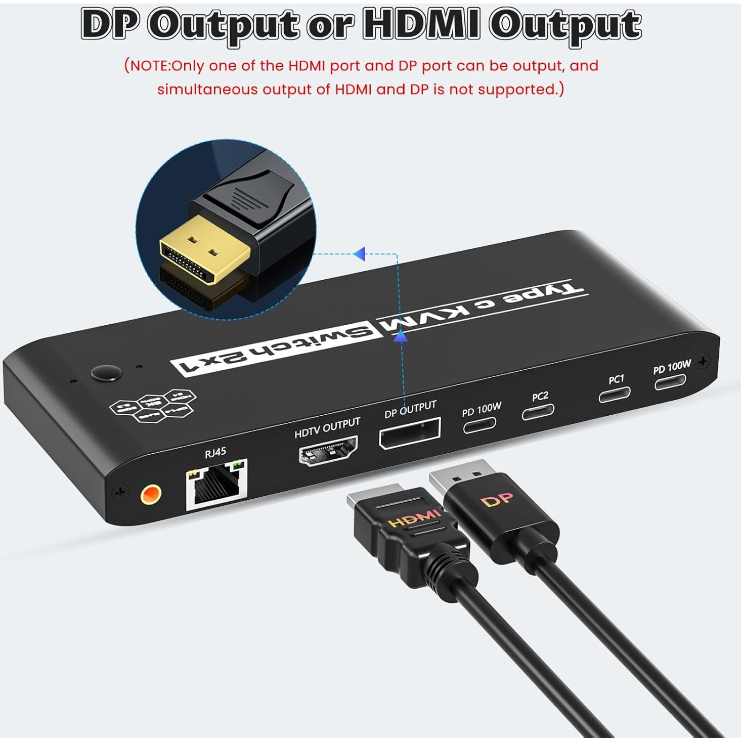 Interruptor KVM 2 Computadoras Ozvavzk 8K@60Hz USB C 7 Puertos