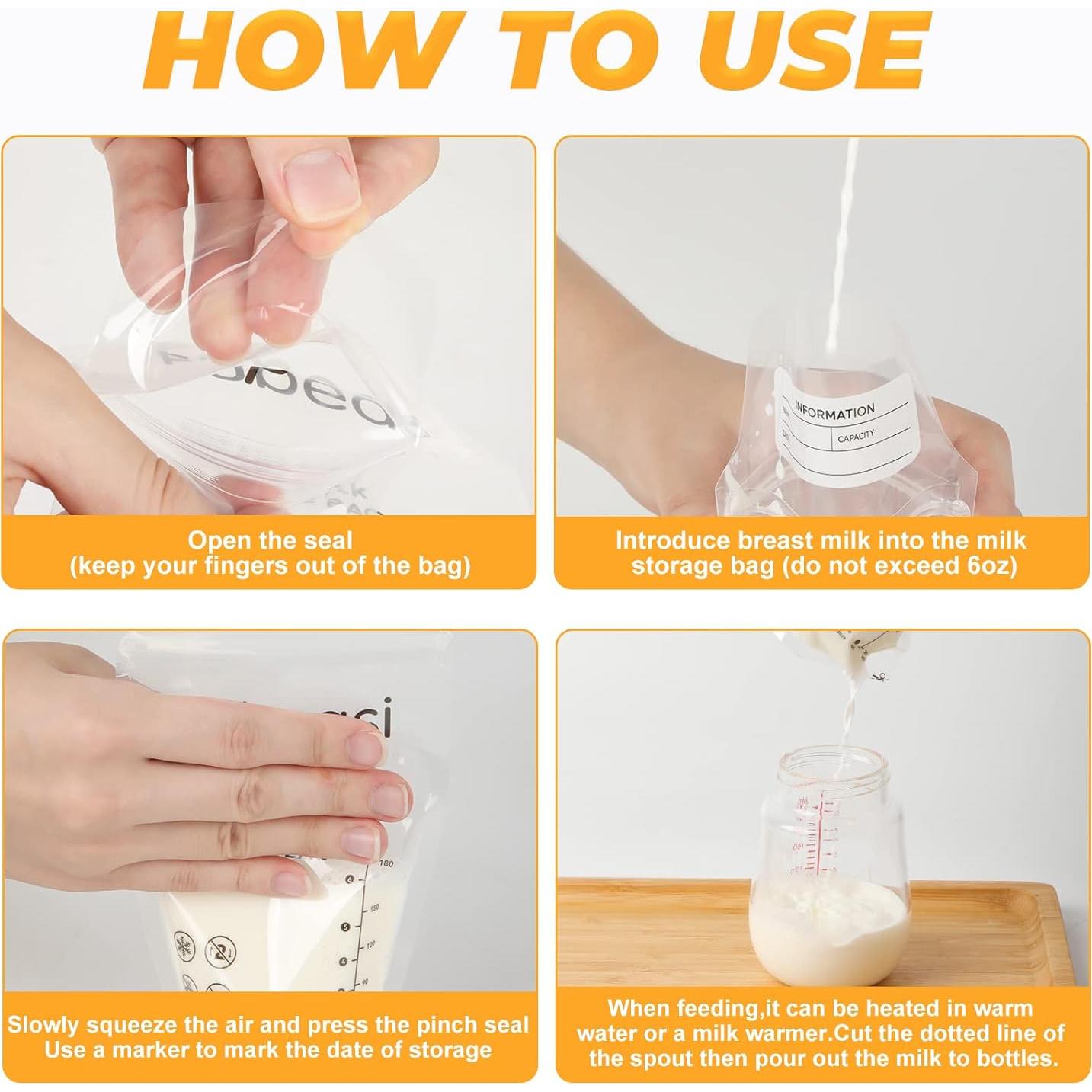 Bolsas de Almacenamiento de Leche Materna Fubeasi 180ml - 60 Unidades