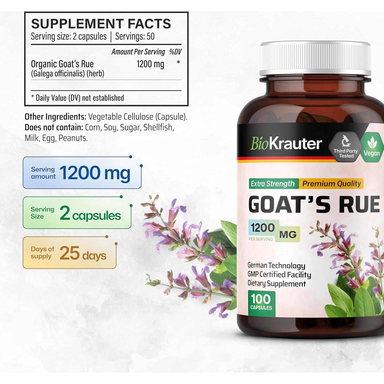 Cápsulas de Rue de Cabra BIO KRAUTER 1200 mg - 100 Unidades
