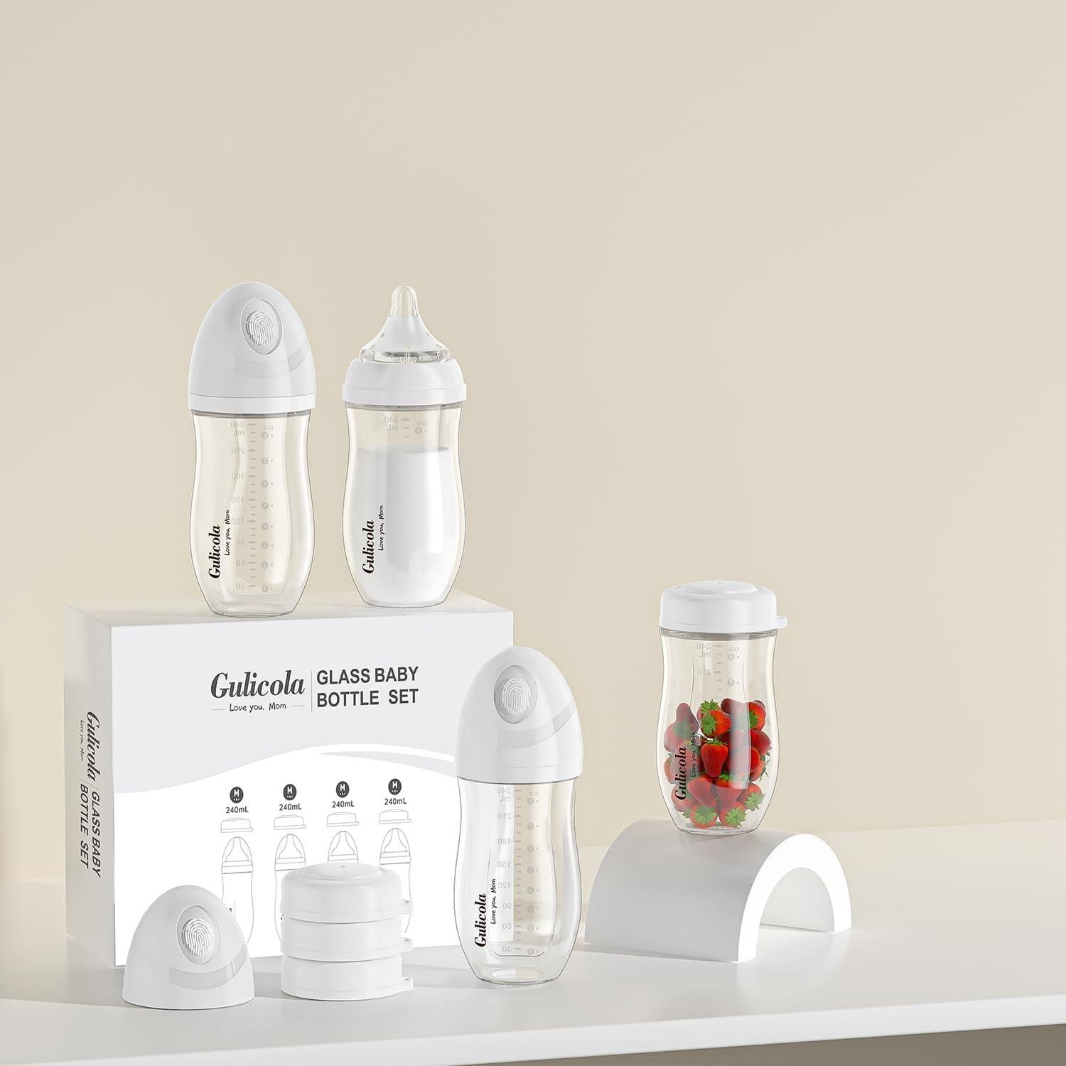 Botellas de Almacenamiento de Leche Materna de Vidrio 240ml - 4 Unidades