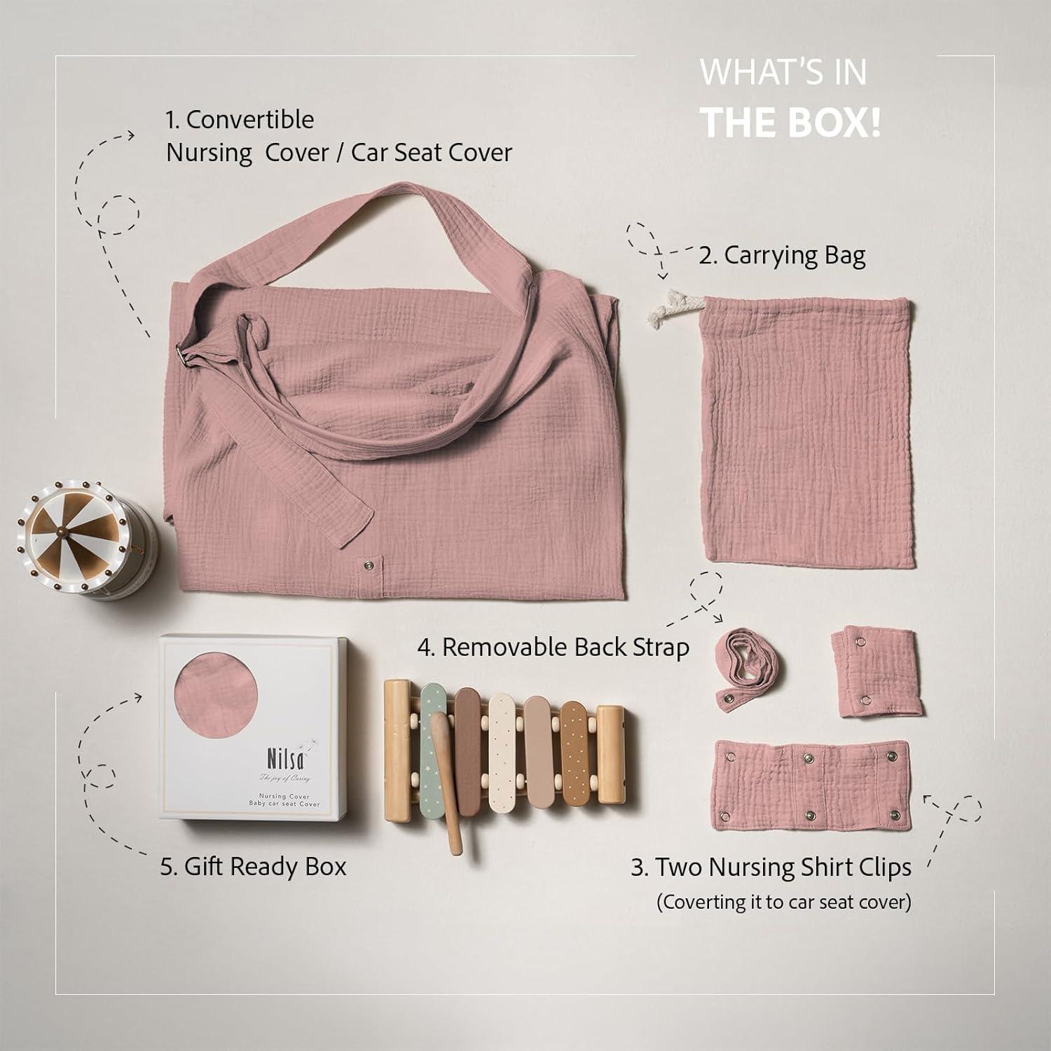 Cubierta de Lactancia Nilsa 5-en-1 Algodón Muslín Rosa