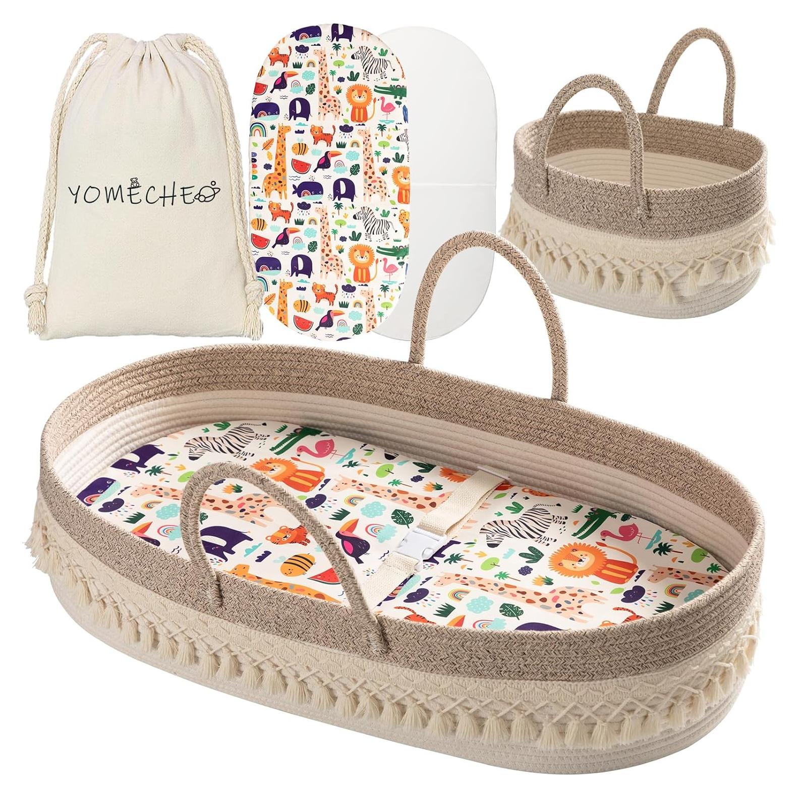 Cesta para Cambiar Bebés Boho con Almohadilla Impermeable