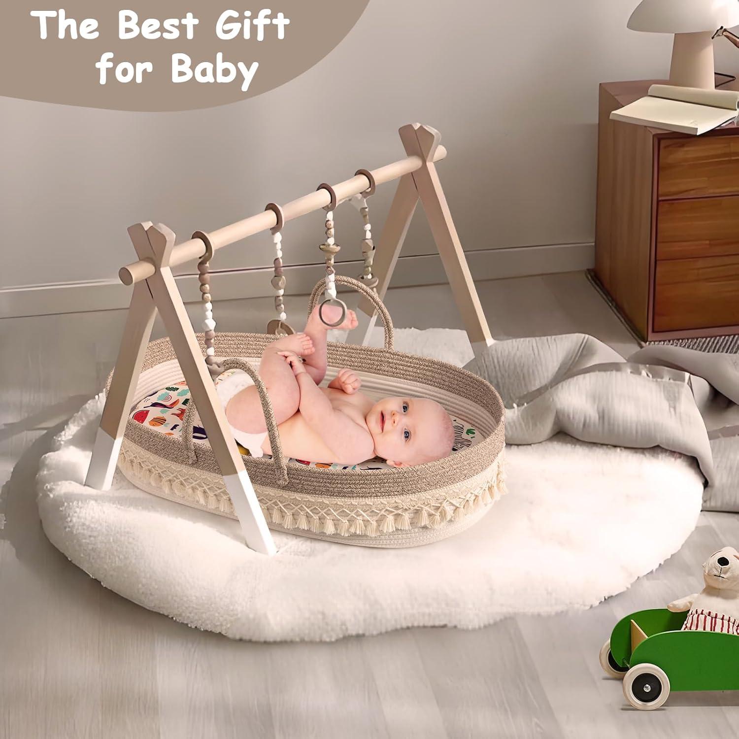 Cesta para Cambiar Bebés Boho con Almohadilla Impermeable