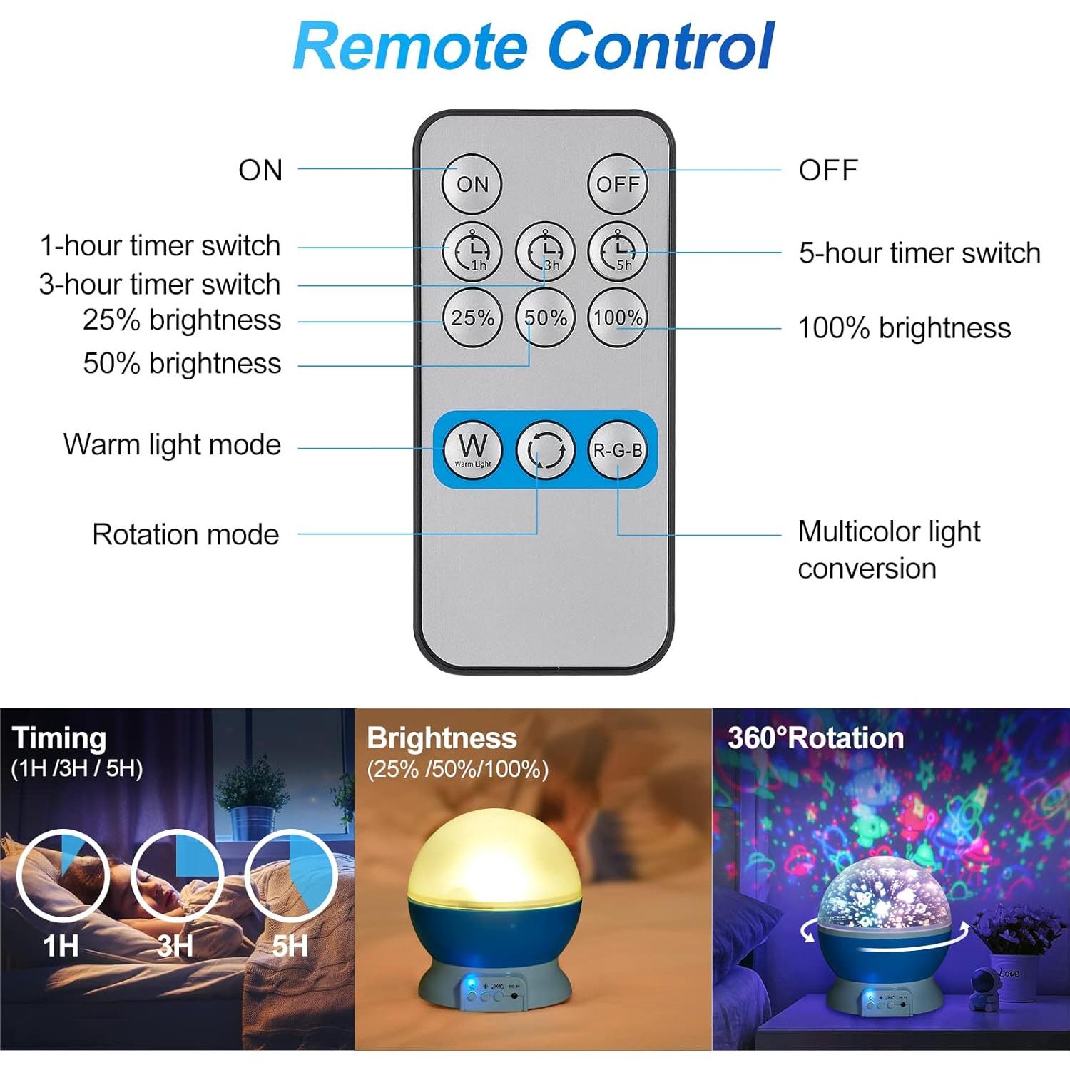 Proyector de Luz Nocturna para Bebés SUNNEST con Control Remoto