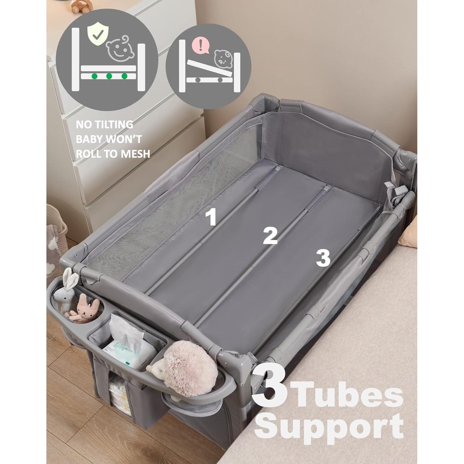 Cuna Lateral 4 en 1 BEKA Gris - Cuna, Parque y Mesa de Cambio