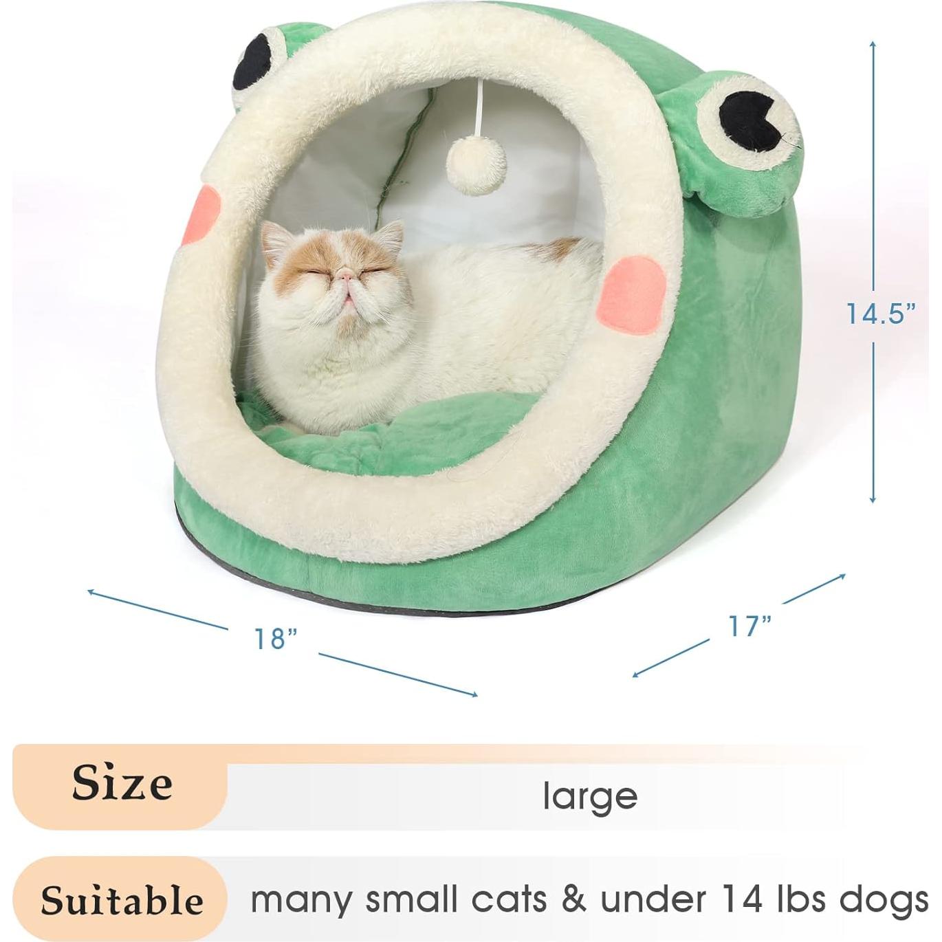 Cama para Gato Jiupety Igloo Terciopelo Rana Verde L