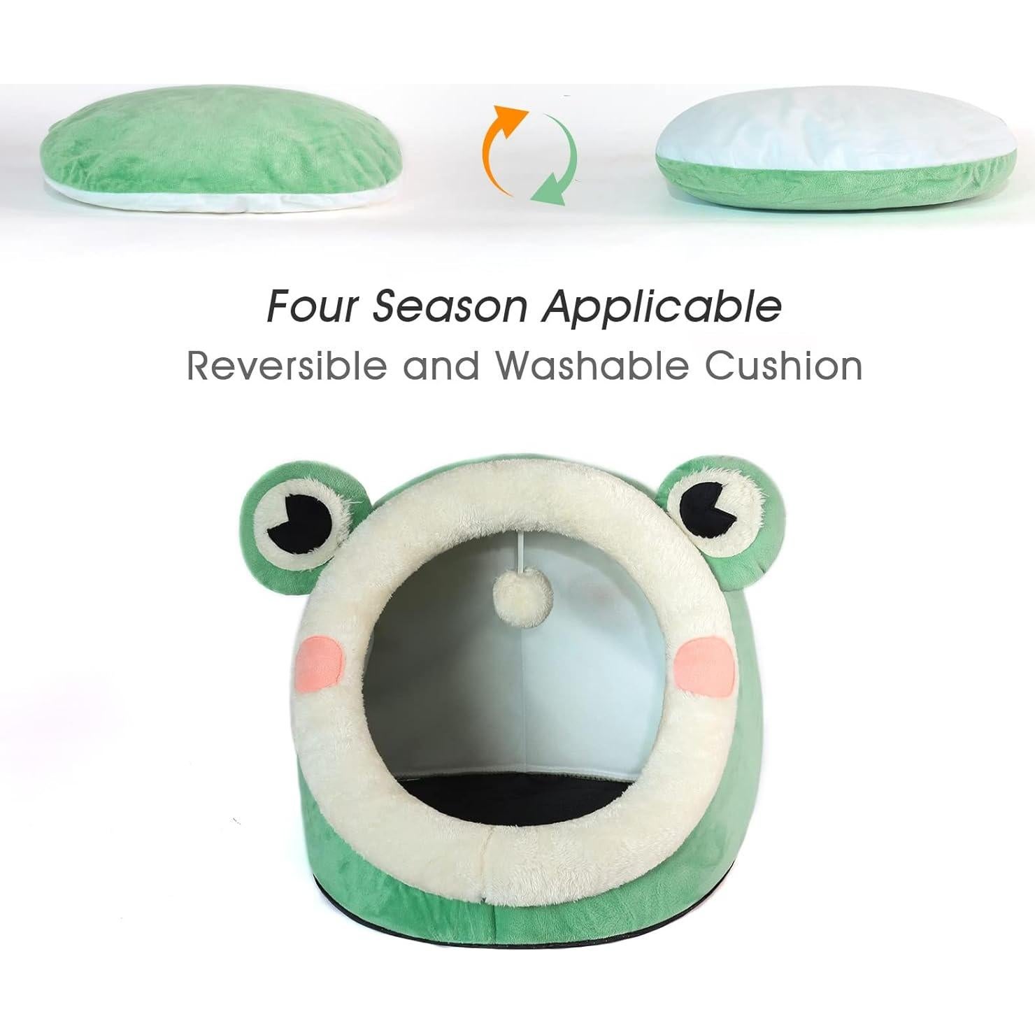 Cama para Gato Jiupety Igloo Terciopelo Rana Verde L