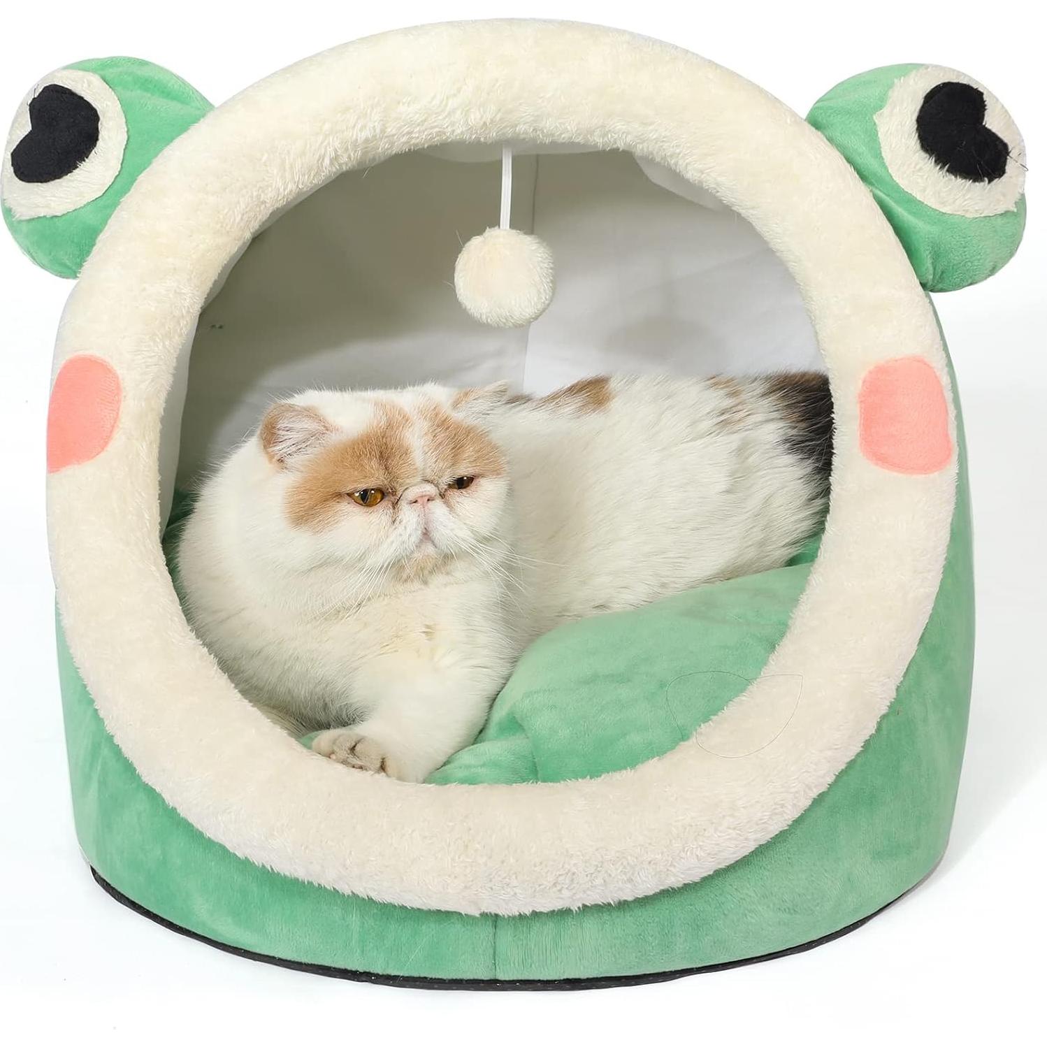 Cama para Gato Jiupety Igloo Terciopelo Rana Verde L