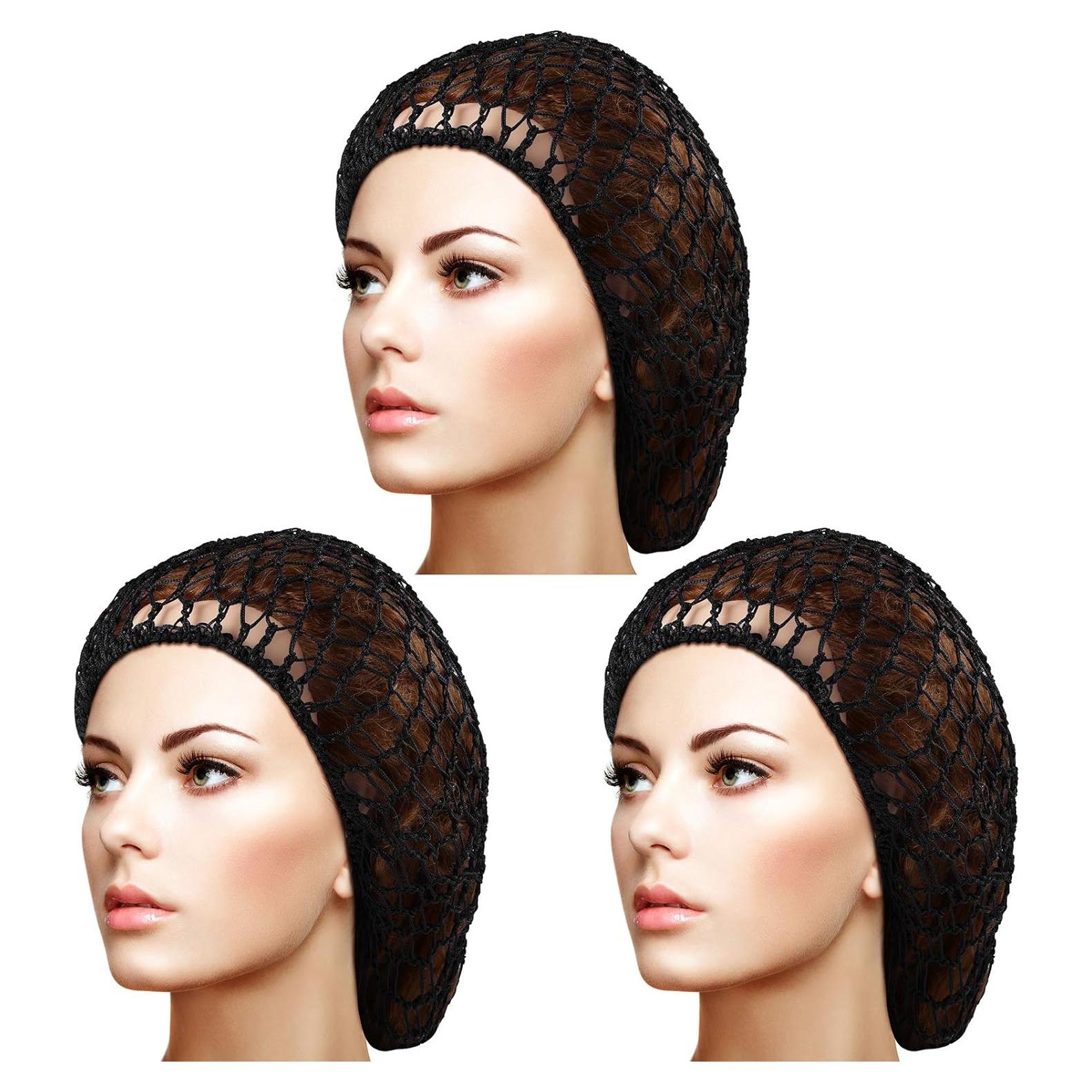 3 Gorras de Red de Cabello de Rayón Suave para Dormir - Negro