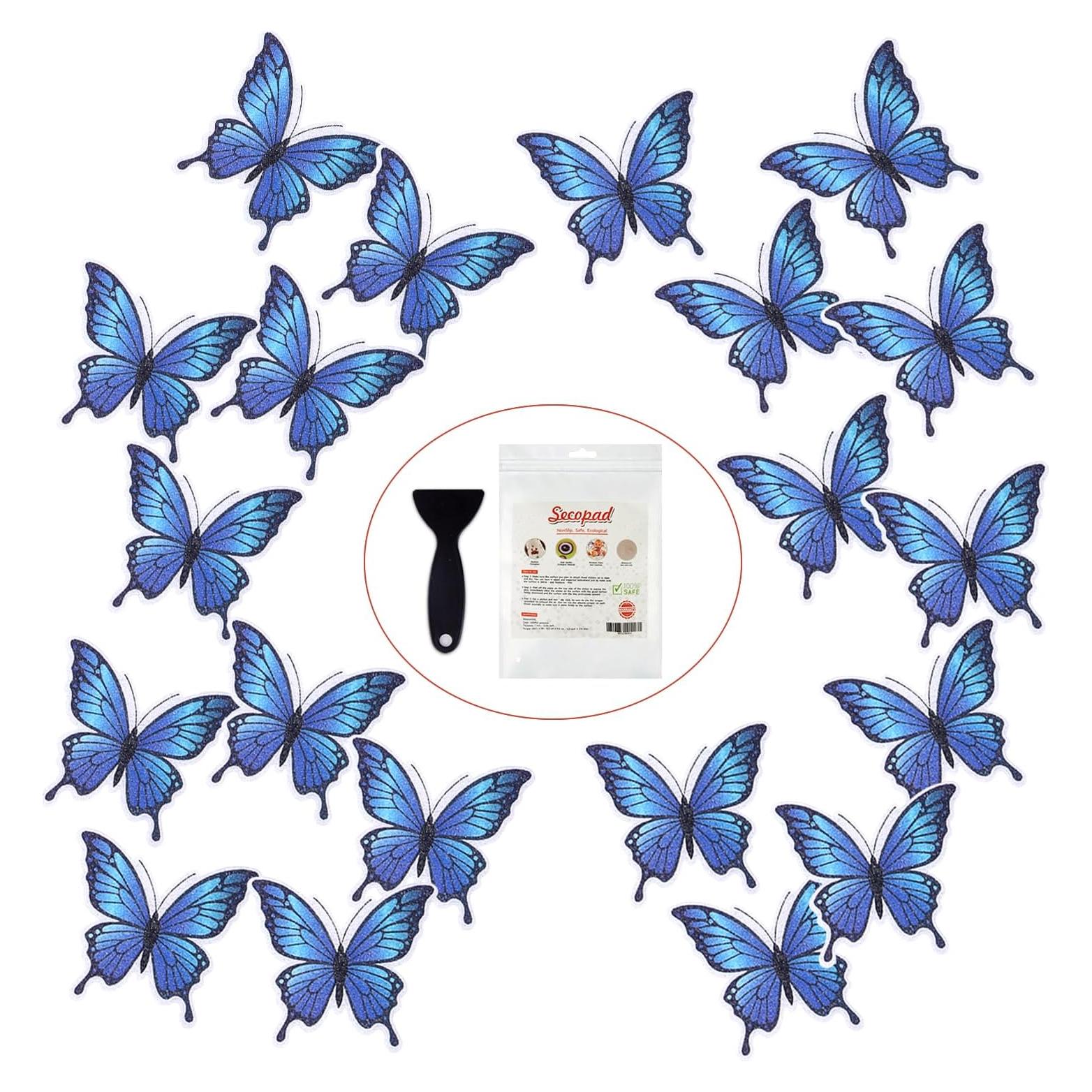 20 Calcomanías Antideslizantes Secopad Mariposa Azul 11.4x8.9cm