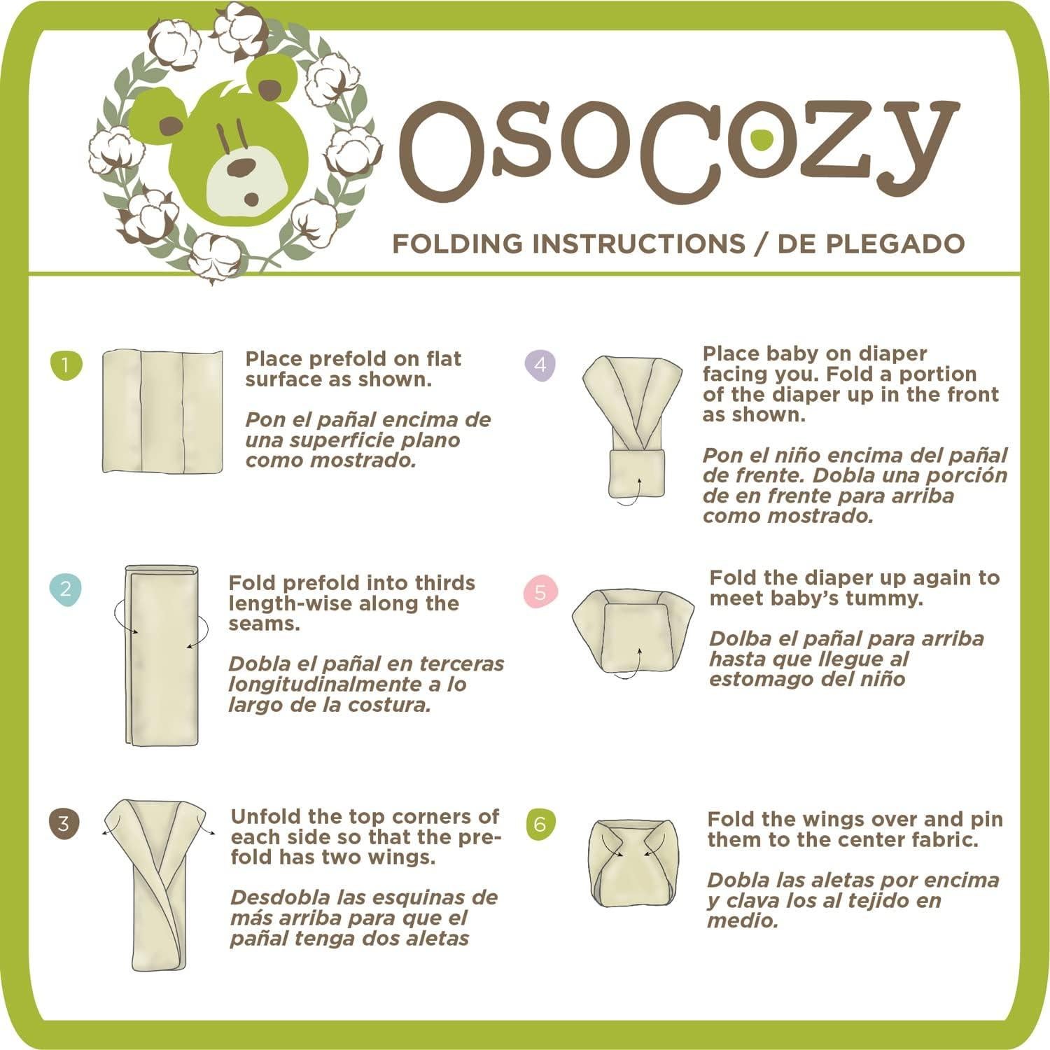 Pañales de Tela OsoCozy Algodón Orgánico 6pk - Suaves y Absorbentes