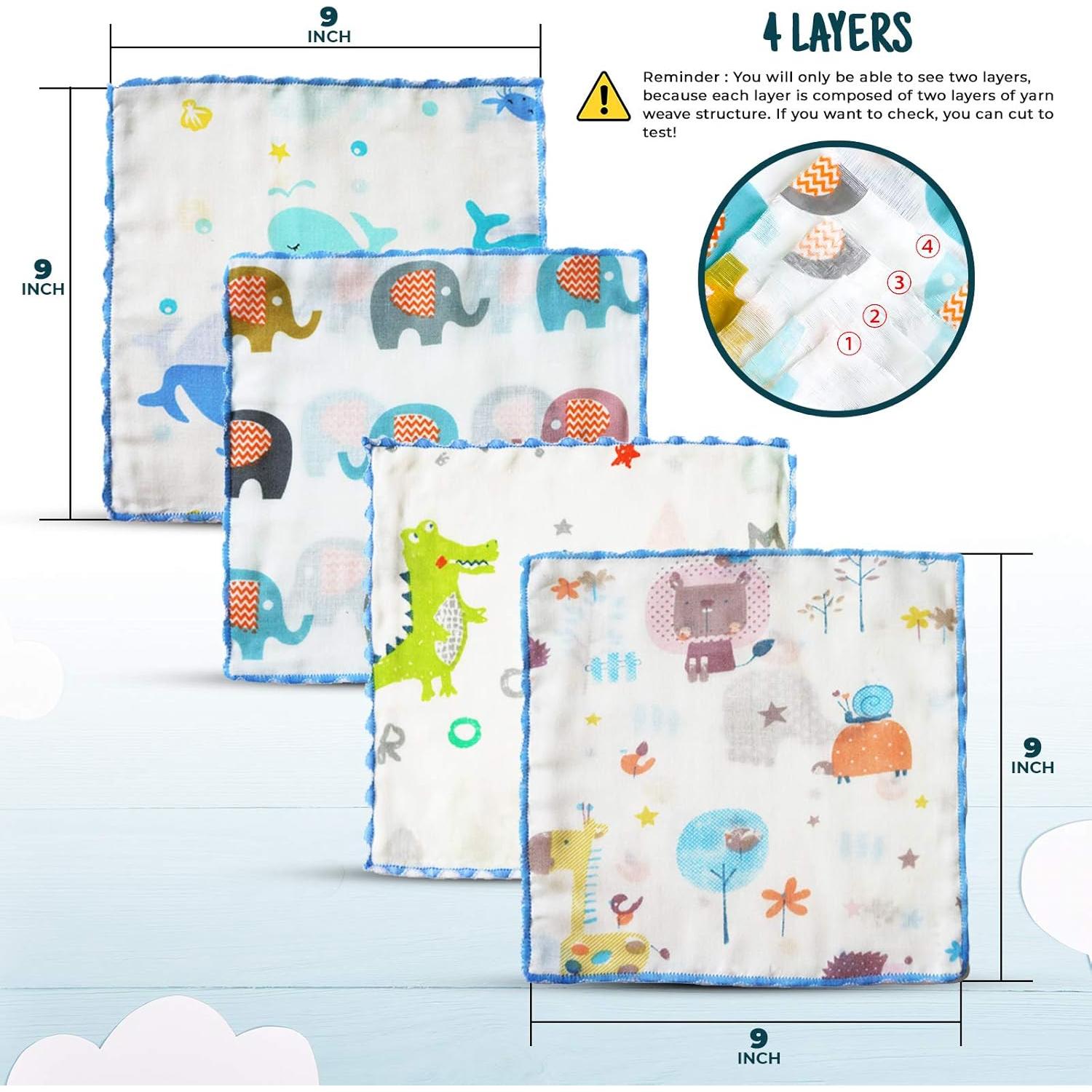 Toallitas de Muselina para Bebés Omilion 100% Algodón 12 Unidades