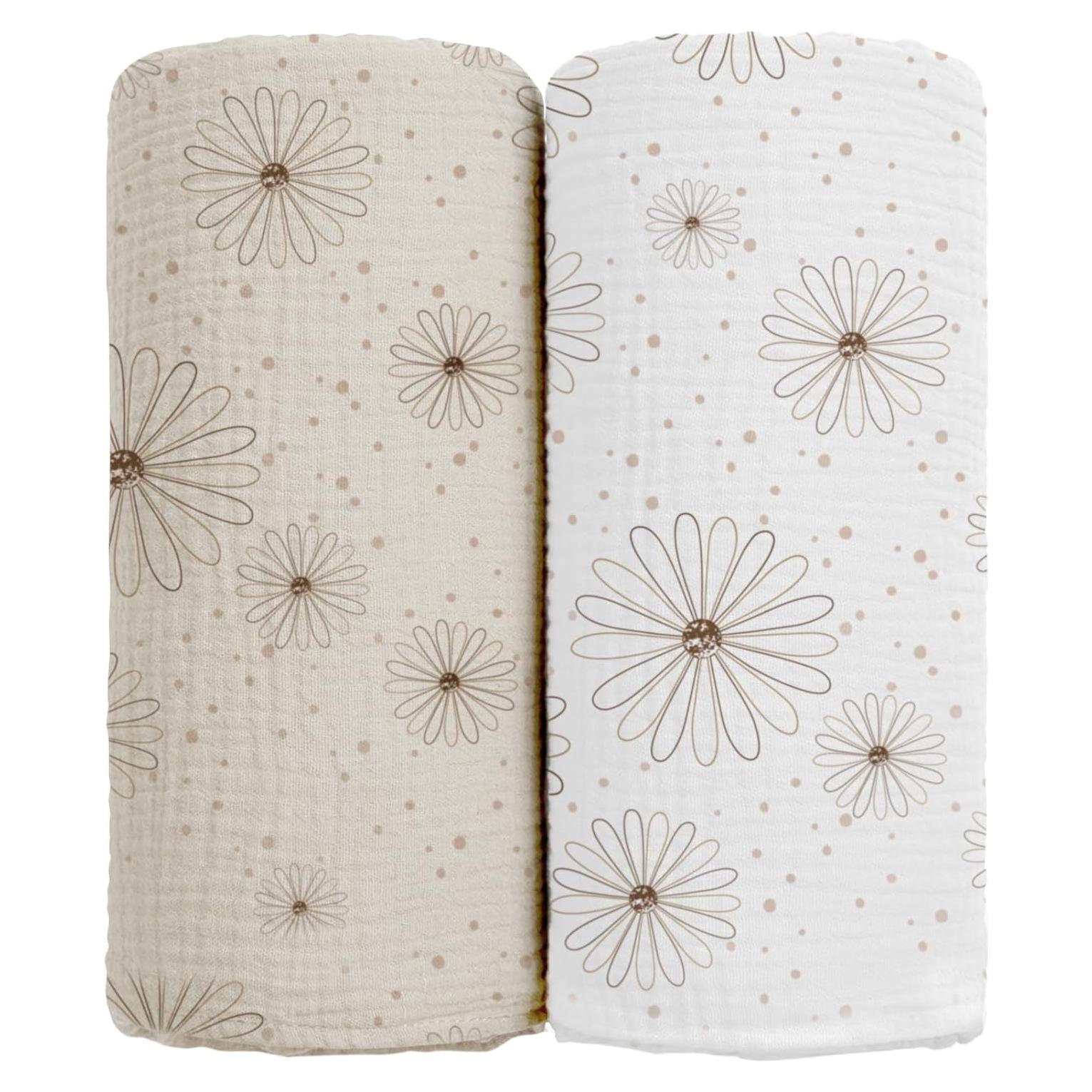 Mantas de Muselina para Bebés lulumoon 2Pack Algodón Floral