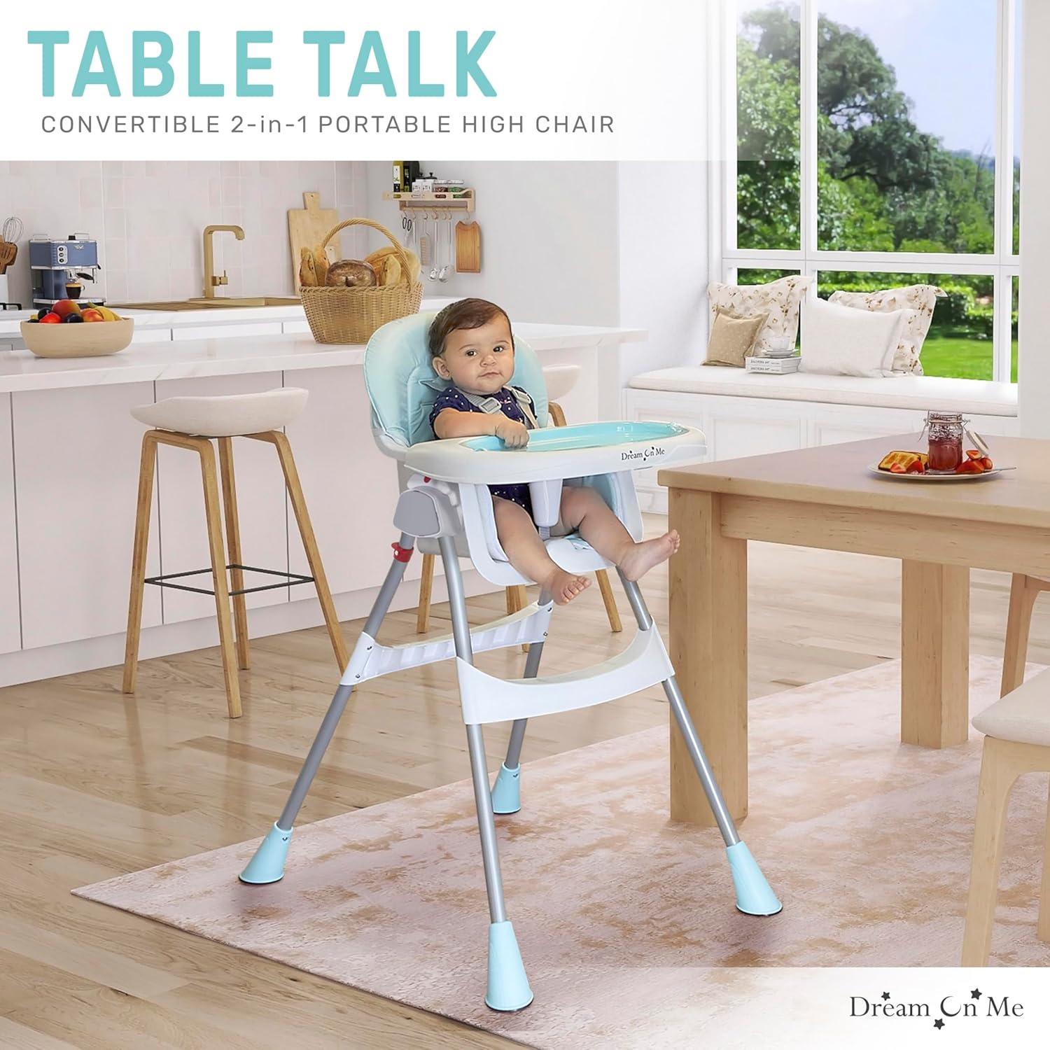 Silla Alta Portable 2-en-1 Dream On Me Aqua, Ajustable y Compacta