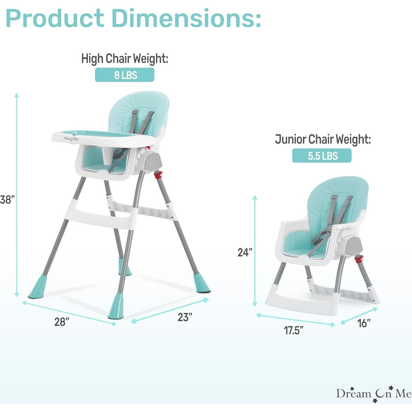 Silla Alta Portable 2-en-1 Dream On Me Aqua, Ajustable y Compacta