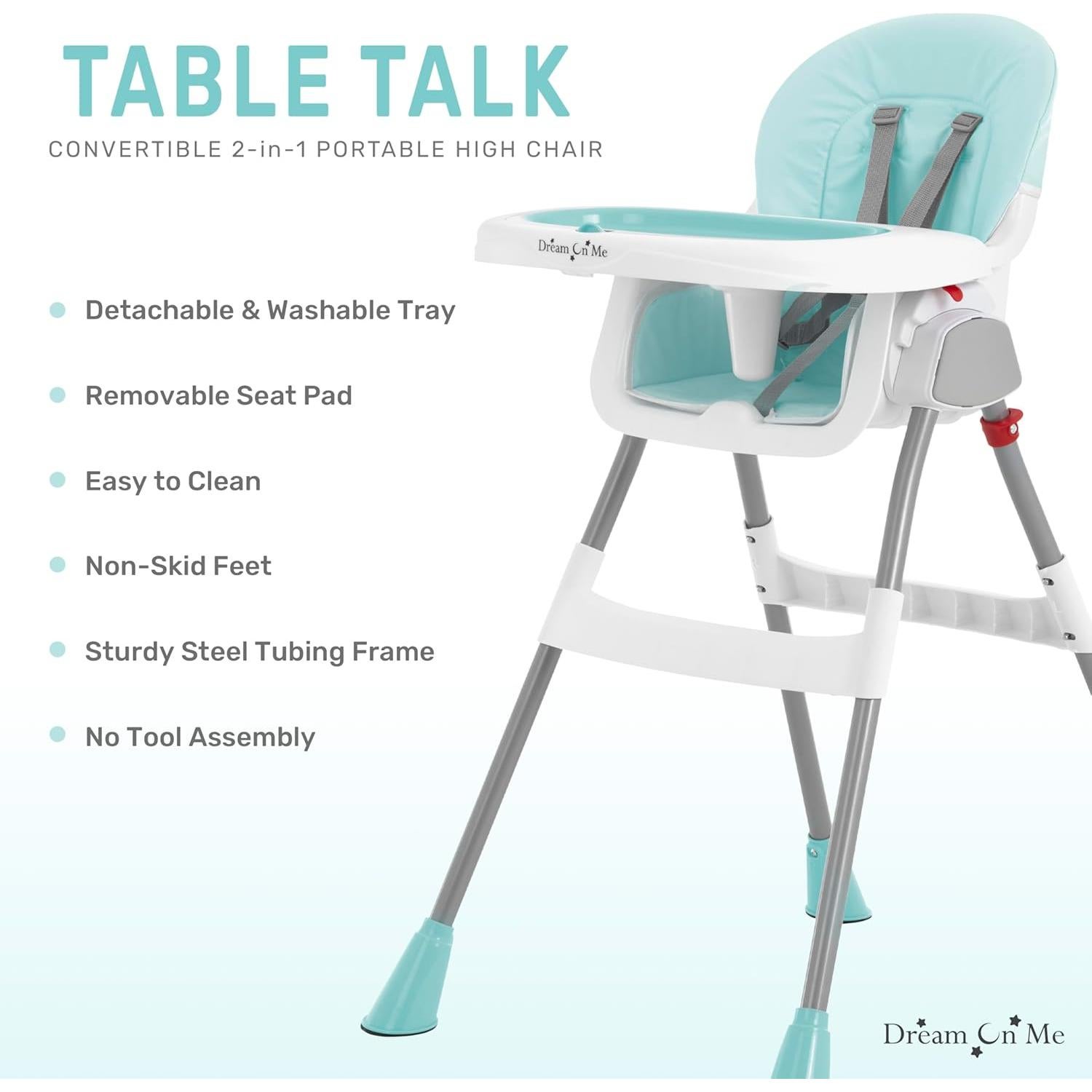 Silla Alta Portable 2-en-1 Dream On Me Aqua, Ajustable y Compacta