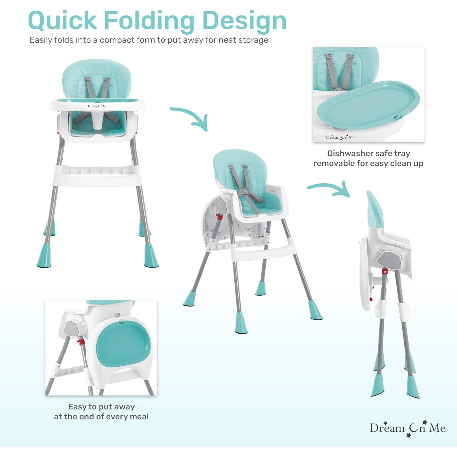 Silla Alta Portable 2-en-1 Dream On Me Aqua, Ajustable y Compacta