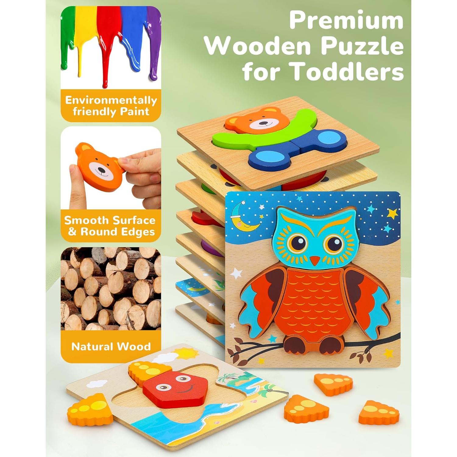 Rompecabezas de Madera TOY Life 8 Piezas para Niños 2-4 Años