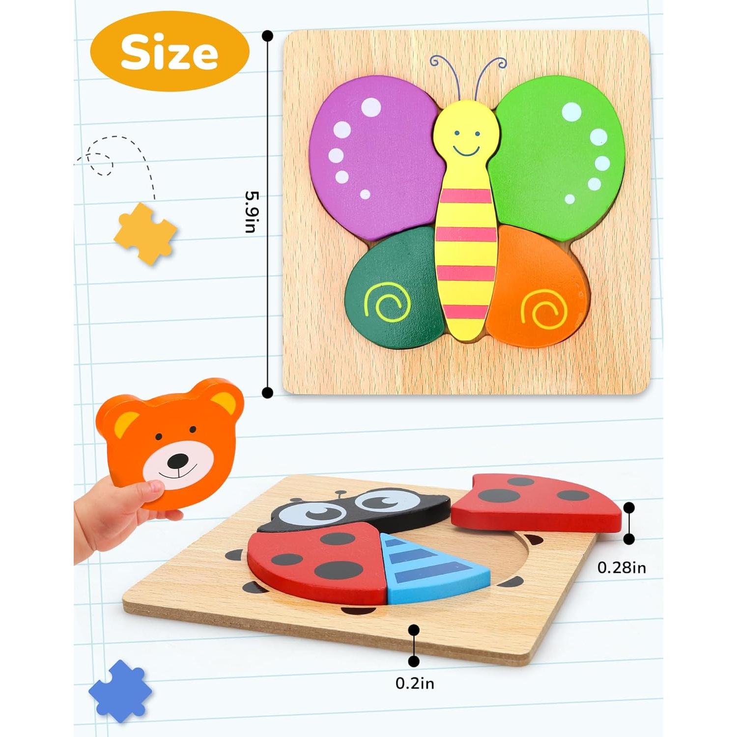 Rompecabezas de Madera TOY Life 8 Piezas para Niños 2-4 Años