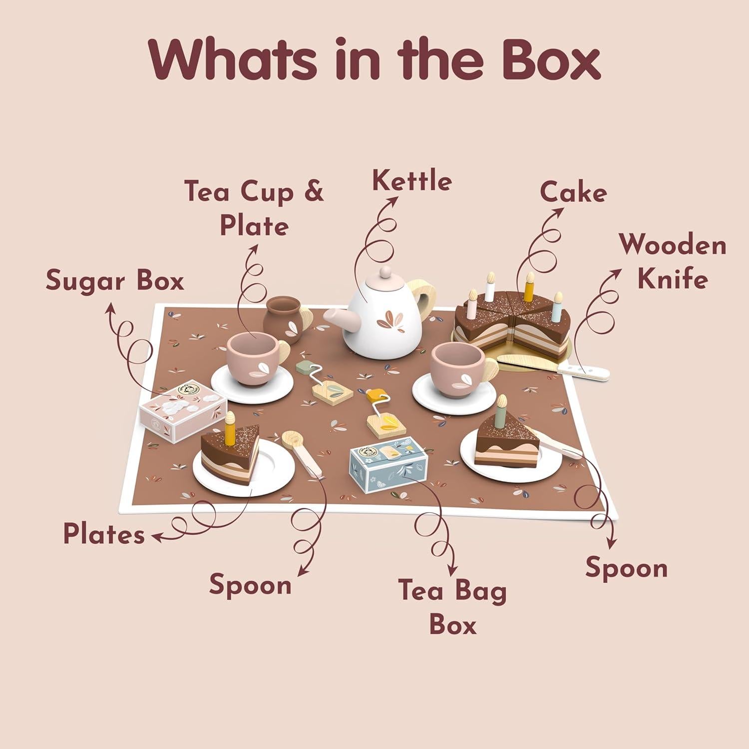 Juego de Té de Cumpleaños Speedy Monkey - Juguete de Madera para Niños