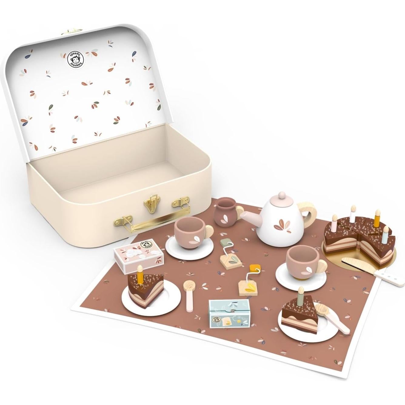 Juego de Té de Cumpleaños Speedy Monkey - Juguete de Madera para Niños