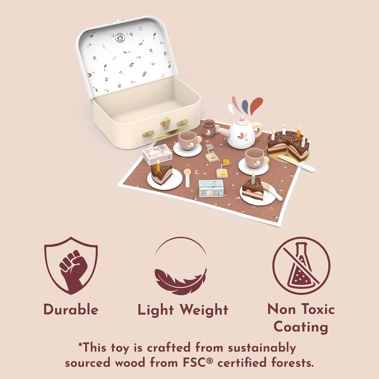 Juego de Té de Cumpleaños Speedy Monkey - Juguete de Madera para Niños