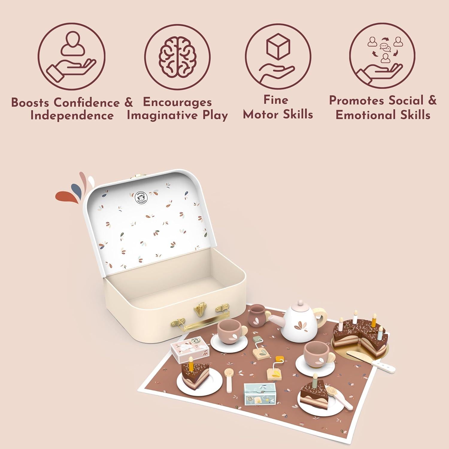 Juego de Té de Cumpleaños Speedy Monkey - Juguete de Madera para Niños