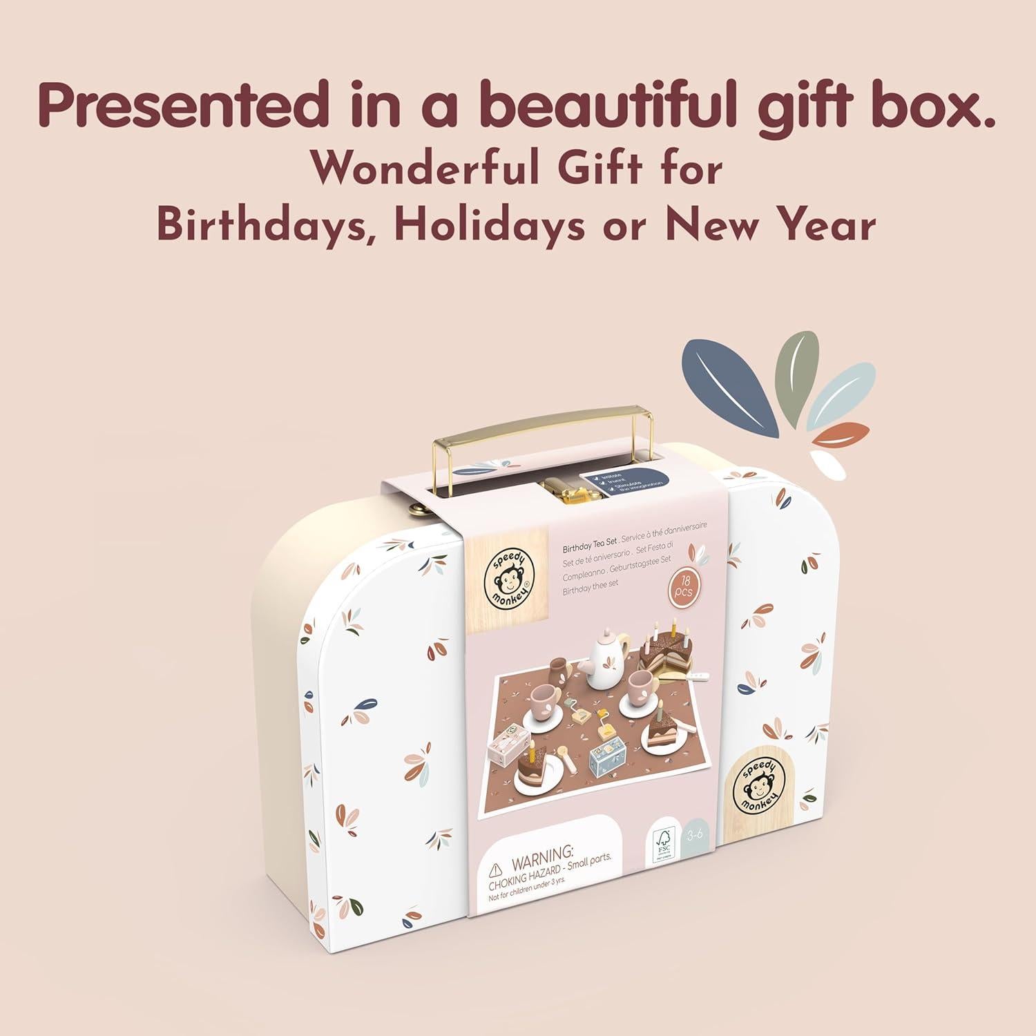 Juego de Té de Cumpleaños Speedy Monkey - Juguete de Madera para Niños
